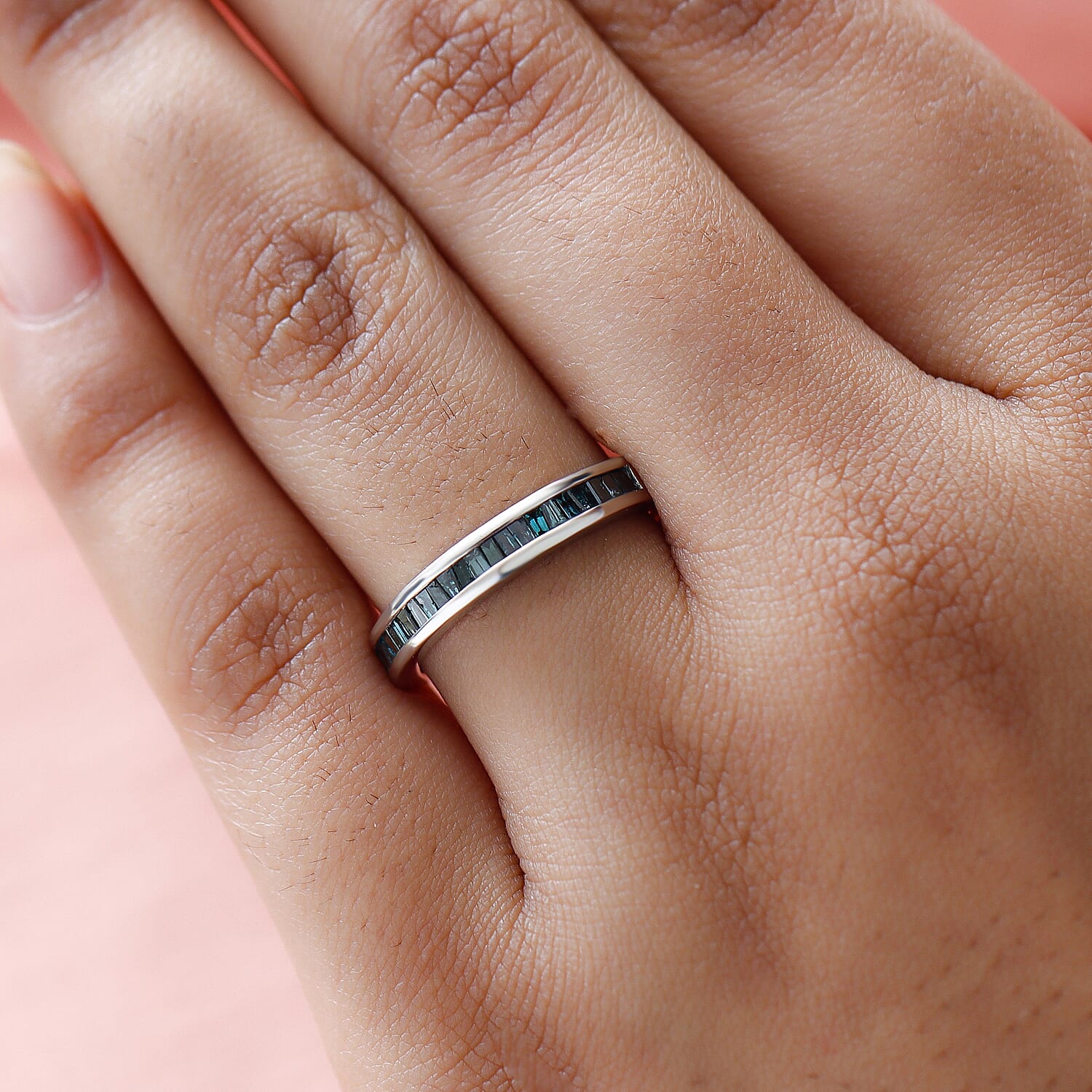 MidNight Mega Deal- Blue Diamond (Bgt) Half Eternity Band Ring in Platinum Overlay Sterling Silver 0.50 Ct