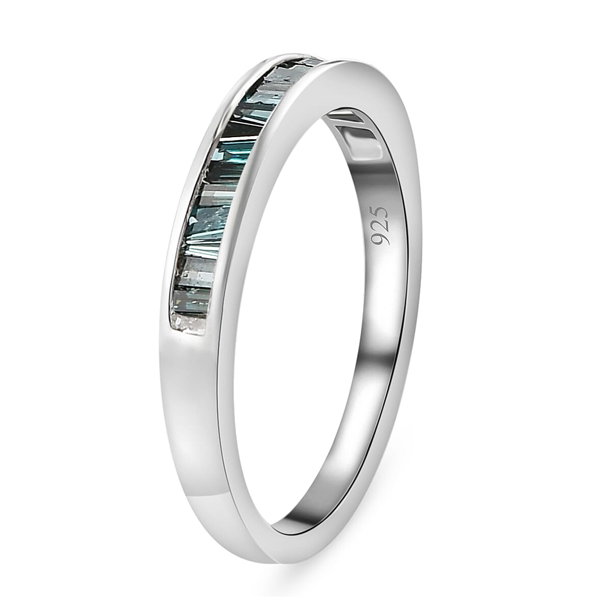 MidNight Mega Deal- Blue Diamond (Bgt) Half Eternity Band Ring in Platinum Overlay Sterling Silver 0.50 Ct