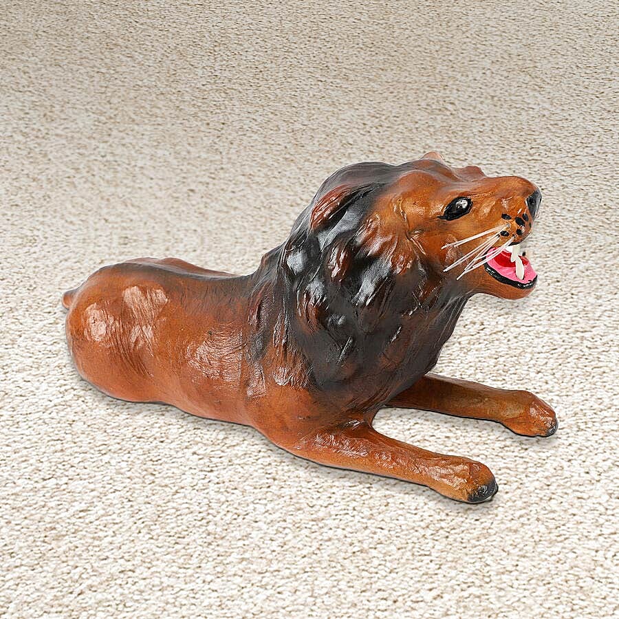 Home Decor - Handcrafted Leather Lion (Size 20x38 Cm)