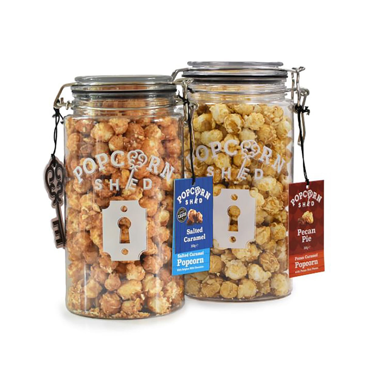 POPCORN SHED: Gourmet Popcorn Gift Jar Set of 2 (1 x Salted Caramel Gift Jar 1 x Pecan Pie Gift Jar)