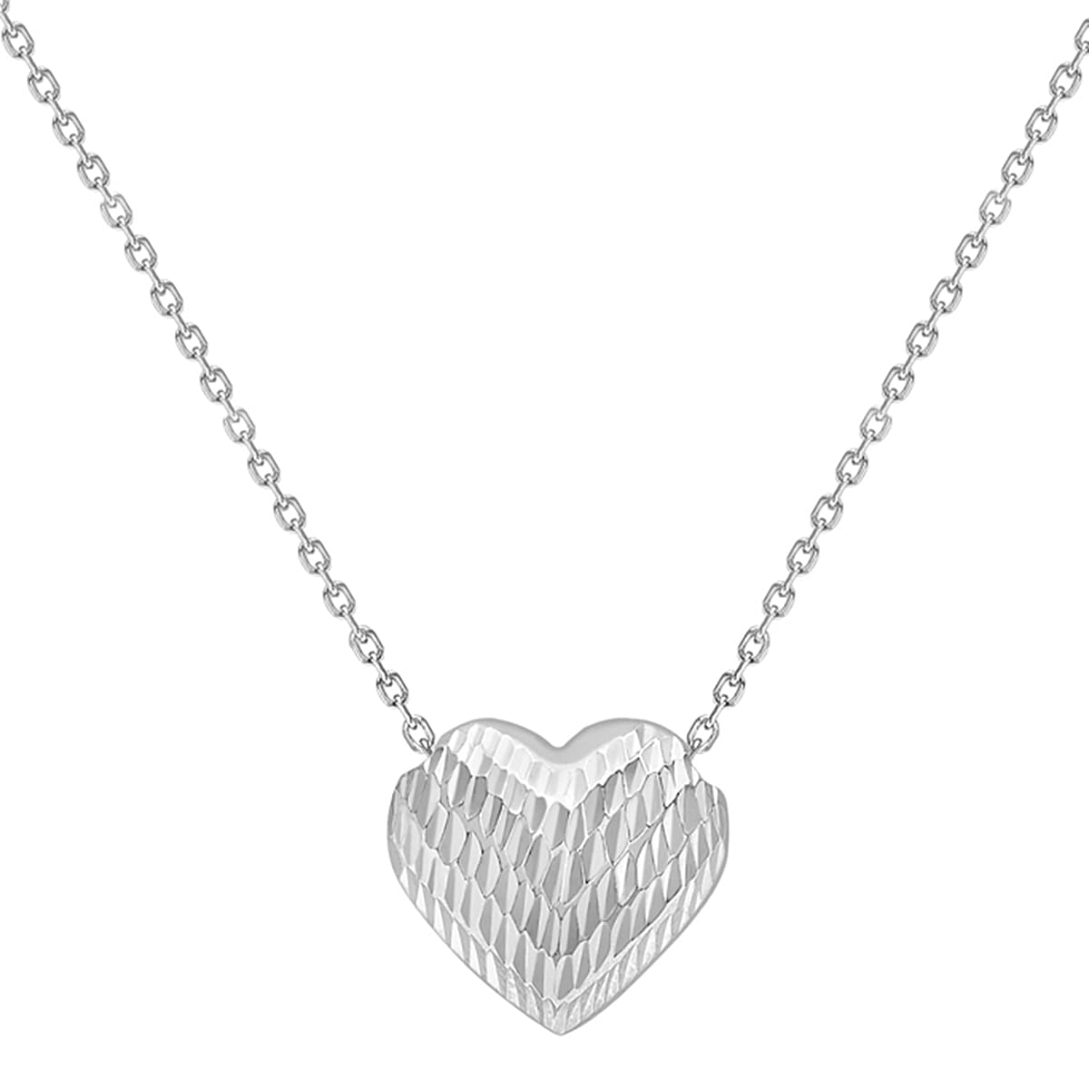 9K White Gold Diamond Cut Sliding Heart Pendant with Chain (Size 17.5)