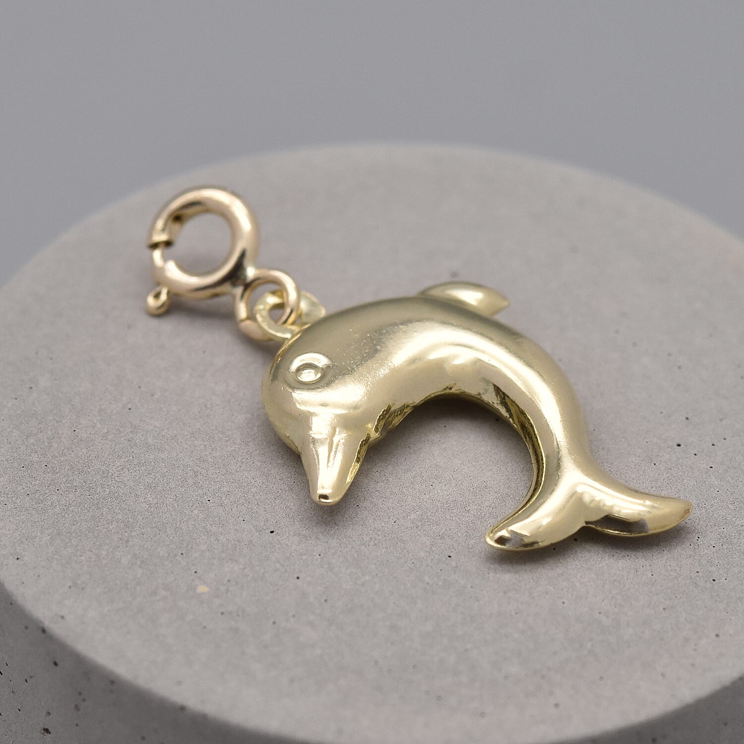 9K Yellow Gold Dolphin Spring Ring Charm Pendant