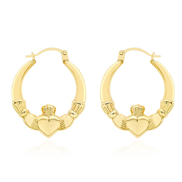 Claddagh Creole Earrings in 9K Yellow Gold with Clasp - 3490791 - TJC