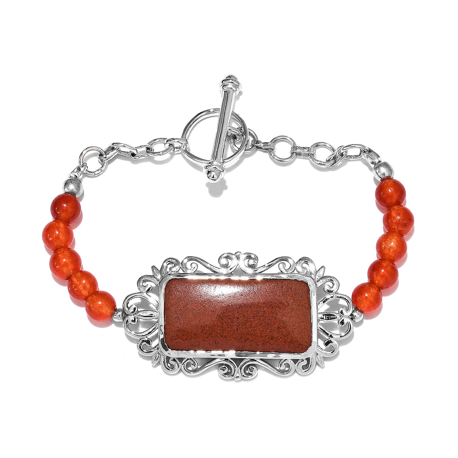 Red Jasper (Oct 30x15 mm), Red Agate Bracelet (Size 7.50) in Platinum Plated 37.00 Ct.