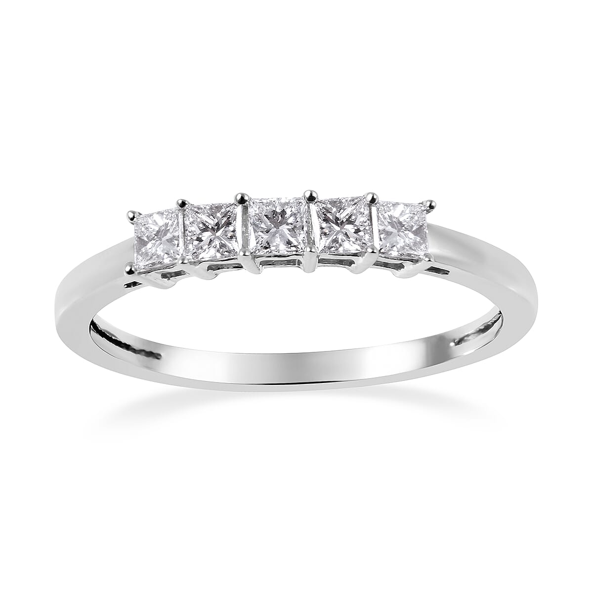 RHAPSODY 950 Platinum IGI Certified Diamond (Sqr) ( VS-E-F) Five Stone Ring 0.50 Ct.