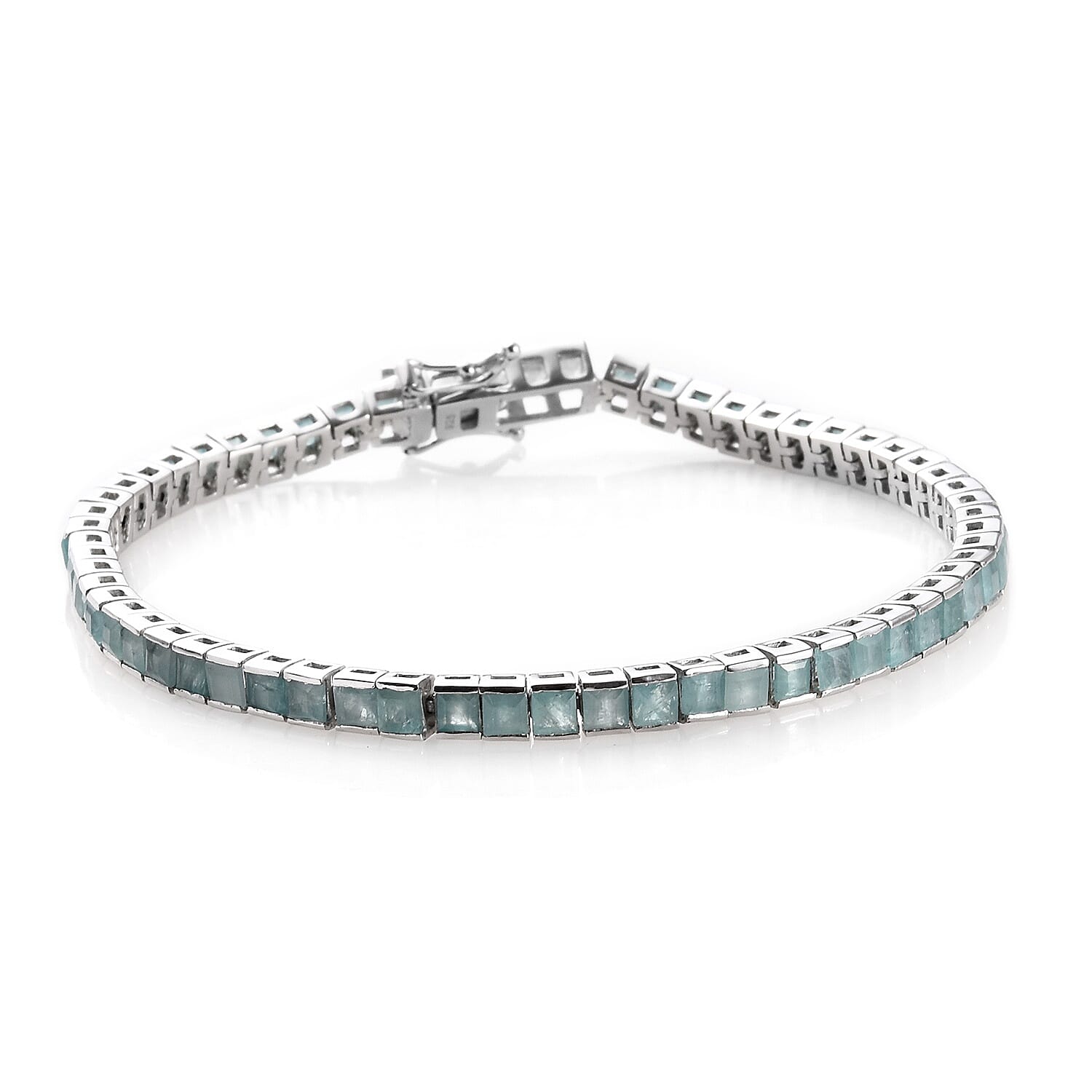 Grandidierite (Princess Cut) Tennis Bracelet (Size 8) in Platinum Overlay Sterling Silver 8.50 Ct, Silver wt 11.60 Gms