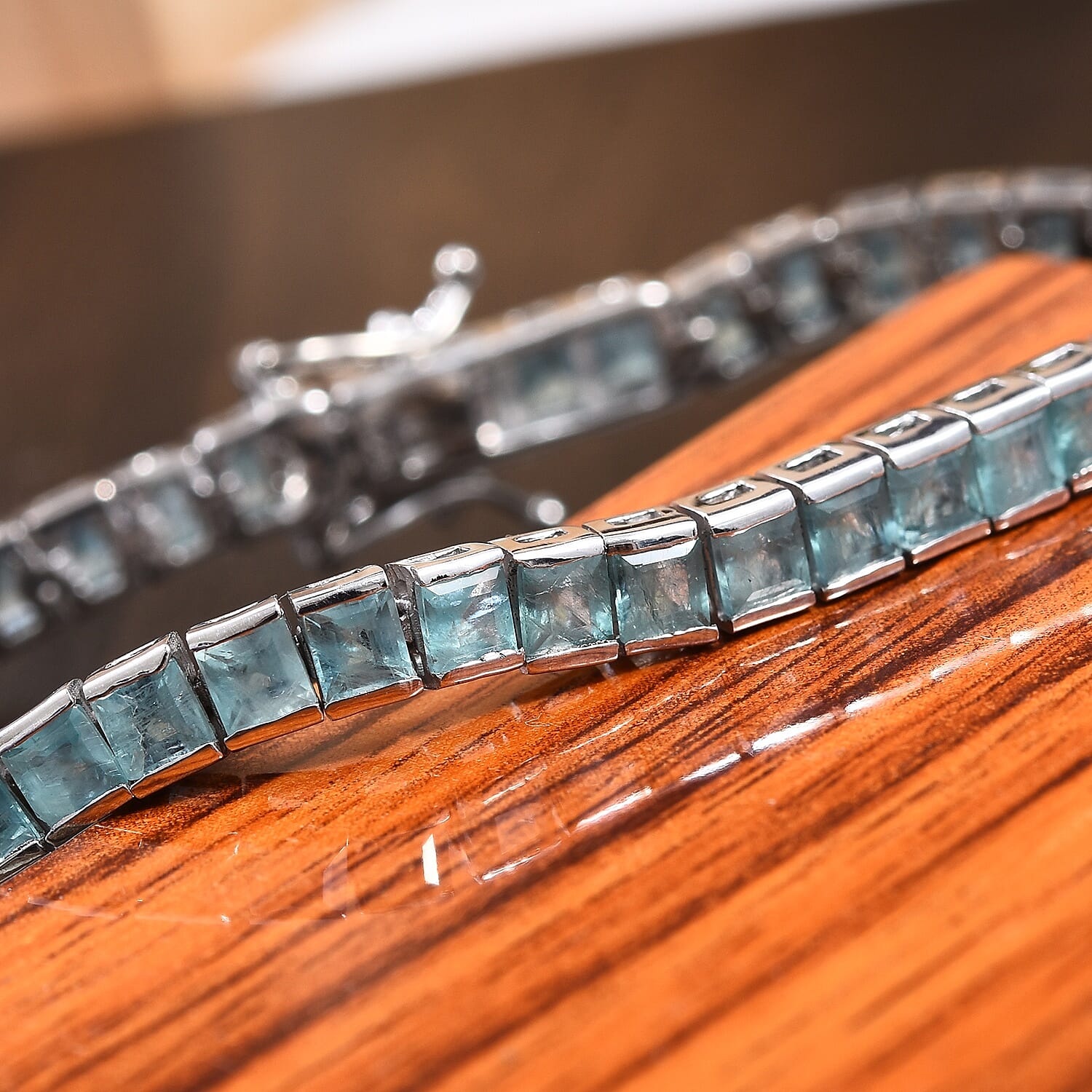 Grandidierite (Princess Cut) Tennis Bracelet (Size 8) in Platinum Overlay Sterling Silver 8.50 Ct, Silver wt 11.60 Gms