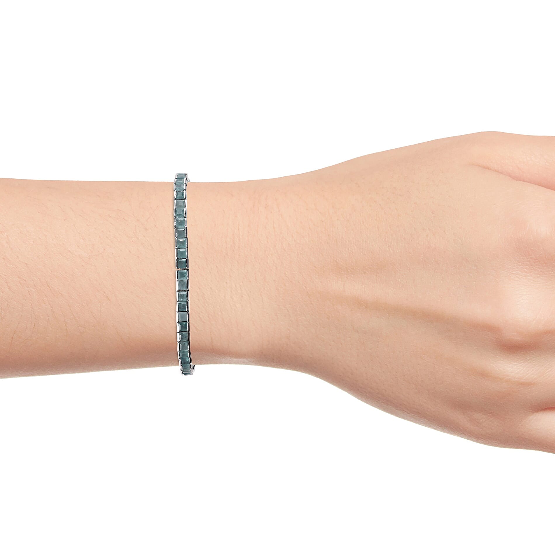 Grandidierite (Princess Cut) Tennis Bracelet (Size 8) in Platinum Overlay Sterling Silver 8.50 Ct, Silver wt 11.60 Gms