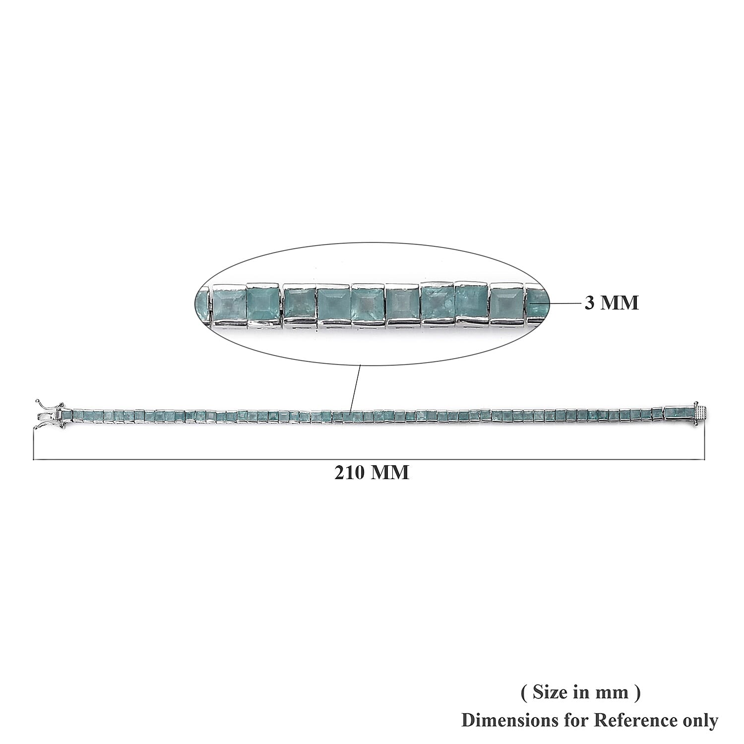 Grandidierite (Princess Cut) Tennis Bracelet (Size 8) in Platinum Overlay Sterling Silver 8.50 Ct, Silver wt 11.60 Gms