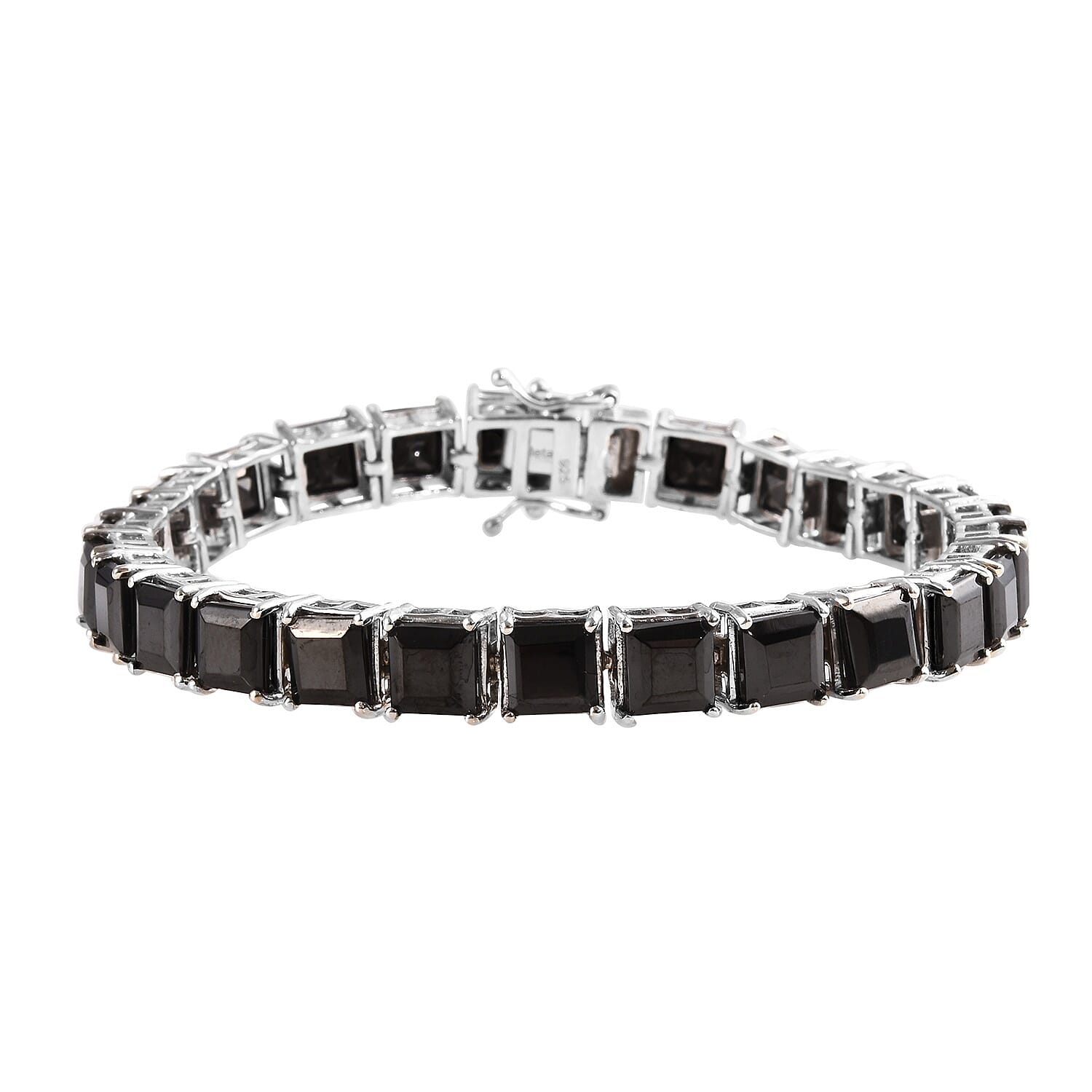 Elite Shungite (Sqr 6mm) Tennis Bracelet (Size 7.5) in Platinum Overlay Sterling Silver 16.00 Ct, Silver wt 14.50 Gms