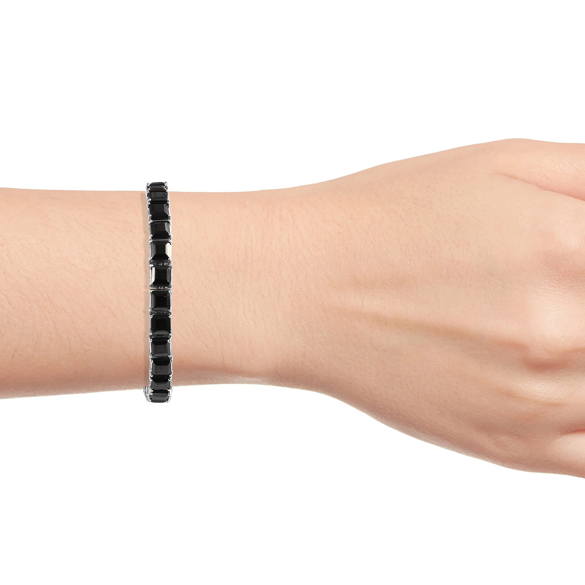 Elite Shungite (Sqr 6mm) Tennis Bracelet (Size 7.5) in Platinum Overlay Sterling Silver 16.00 Ct, Silver wt 14.50 Gms