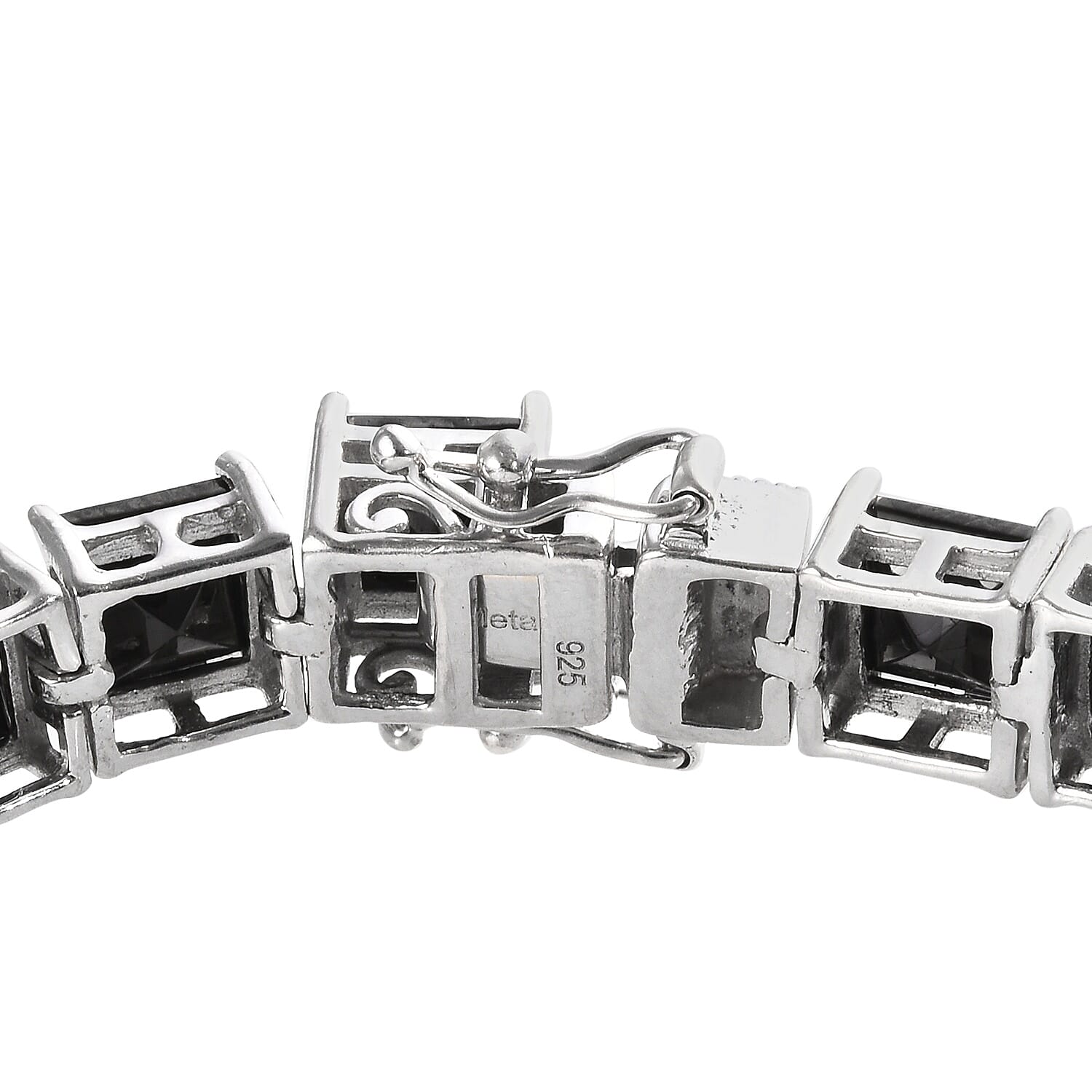 Elite Shungite (Sqr 6mm) Tennis Bracelet (Size 7.5) in Platinum Overlay Sterling Silver 16.00 Ct, Silver wt 14.50 Gms