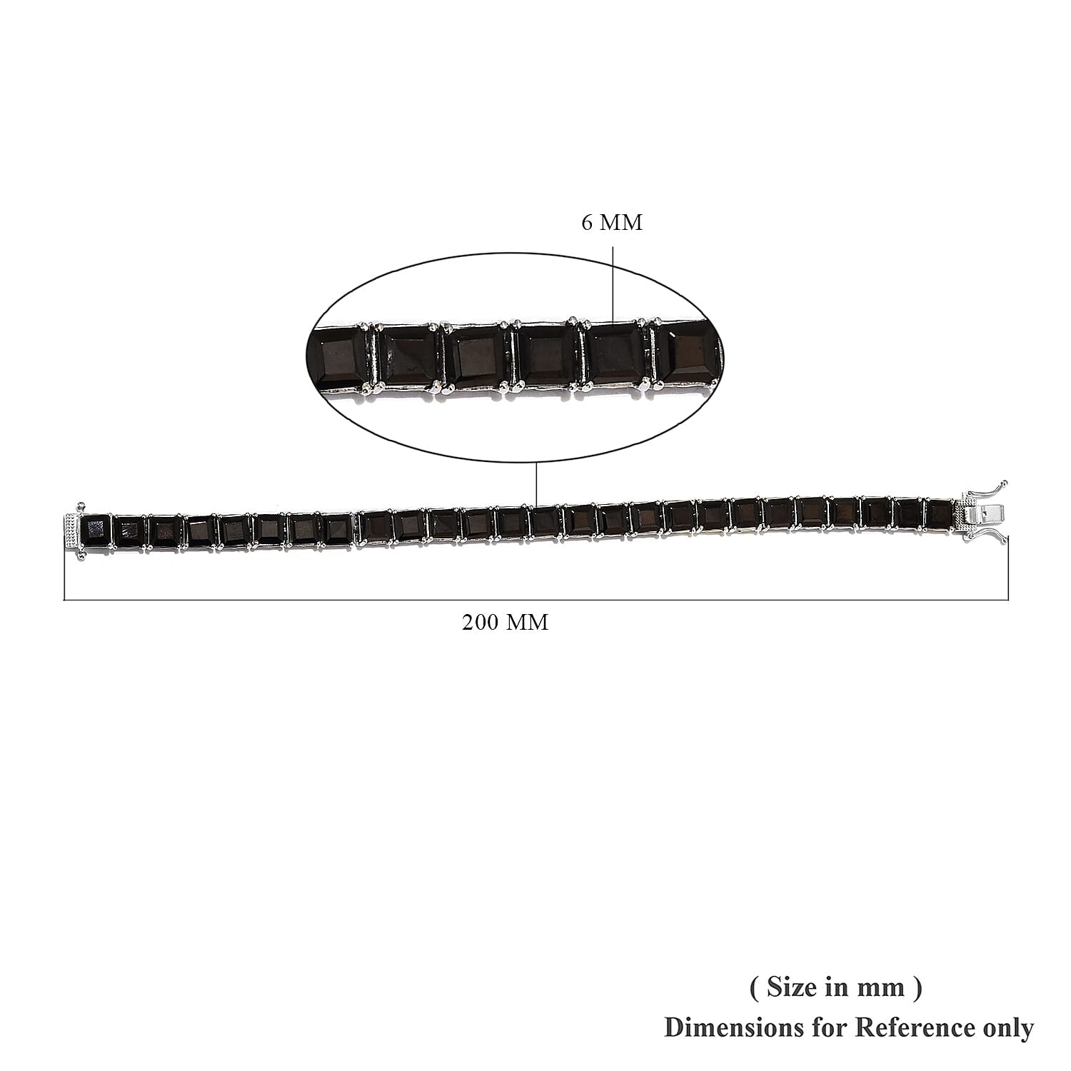 Elite Shungite (Sqr 6mm) Tennis Bracelet (Size 7.5) in Platinum Overlay Sterling Silver 16.00 Ct, Silver wt 14.50 Gms