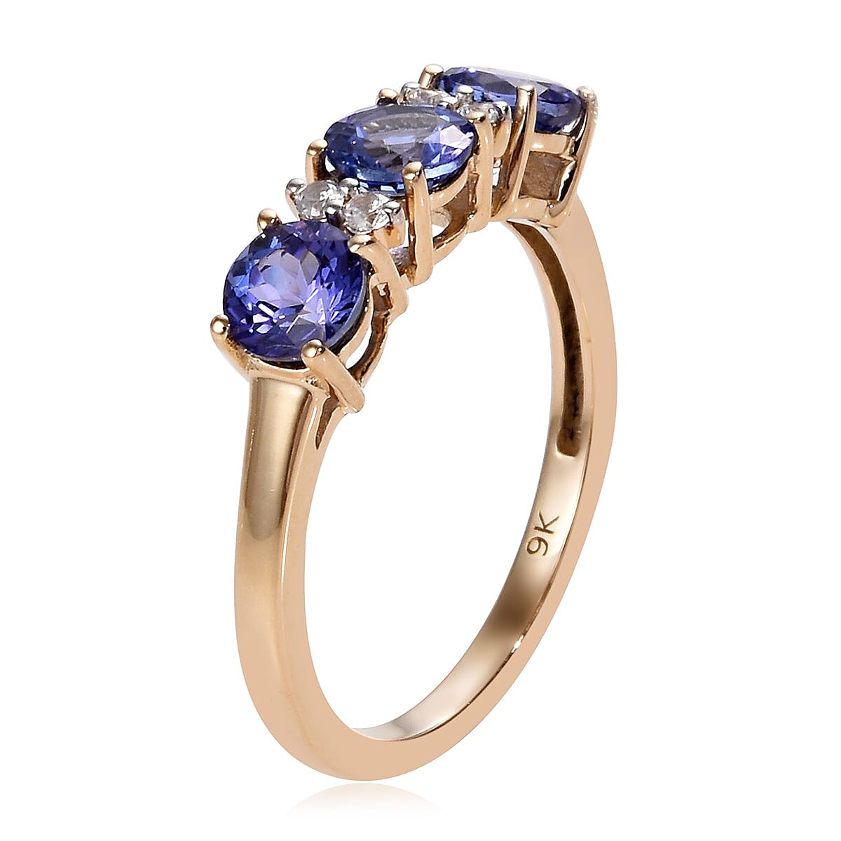 9K Yellow Gold AA Tanzanite (Rnd), Natural Cambodian Zircon Ring 1.20 Ct.