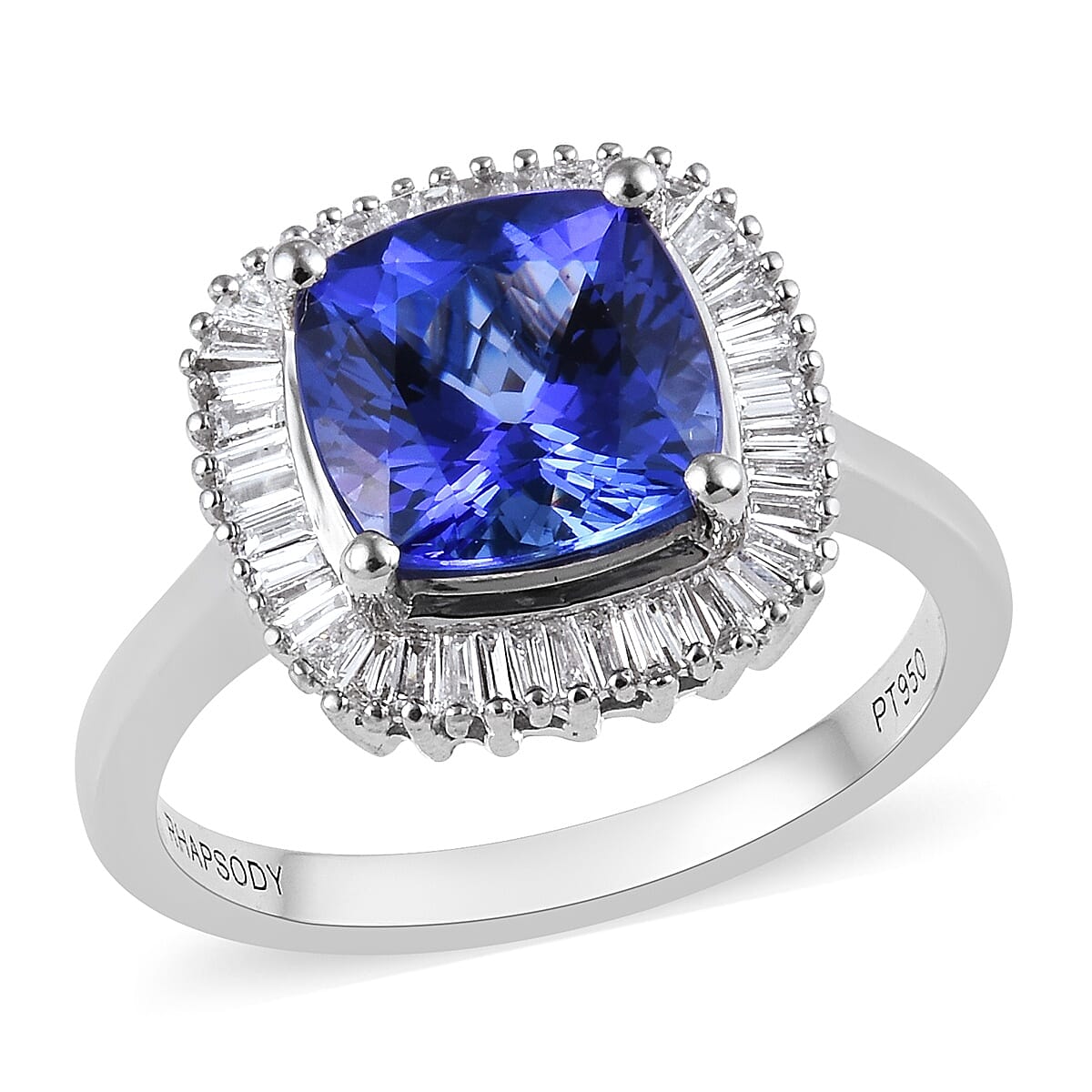 RHAPSODY 950 Platinum AAAA Tanzanite and Diamond (VS-E-F) Halo Ring 2.75 Ct, Platinum Wt. 5.10 Gms