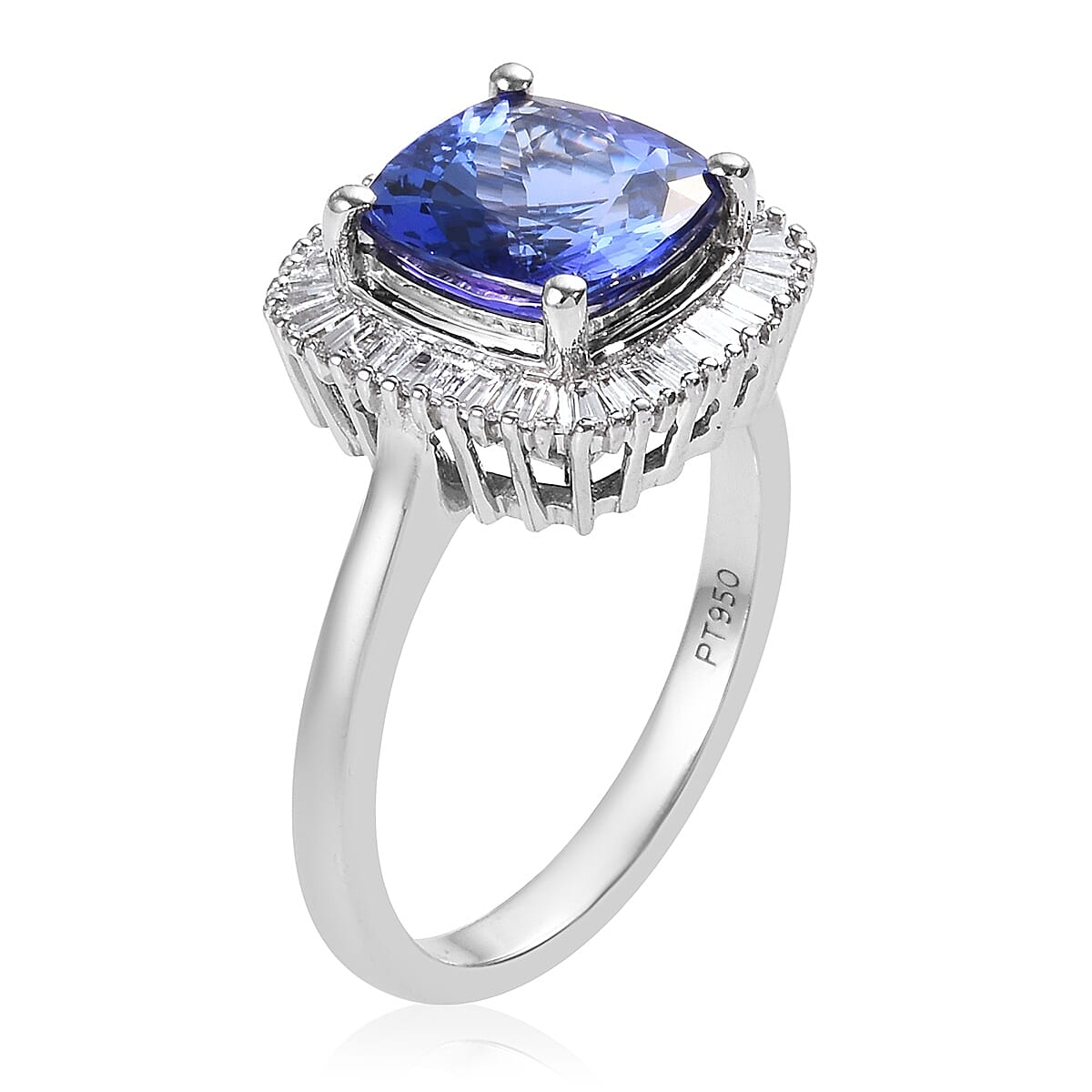 RHAPSODY 950 Platinum AAAA Tanzanite and Diamond (VS-E-F) Halo Ring 2.75 Ct, Platinum Wt. 5.10 Gms
