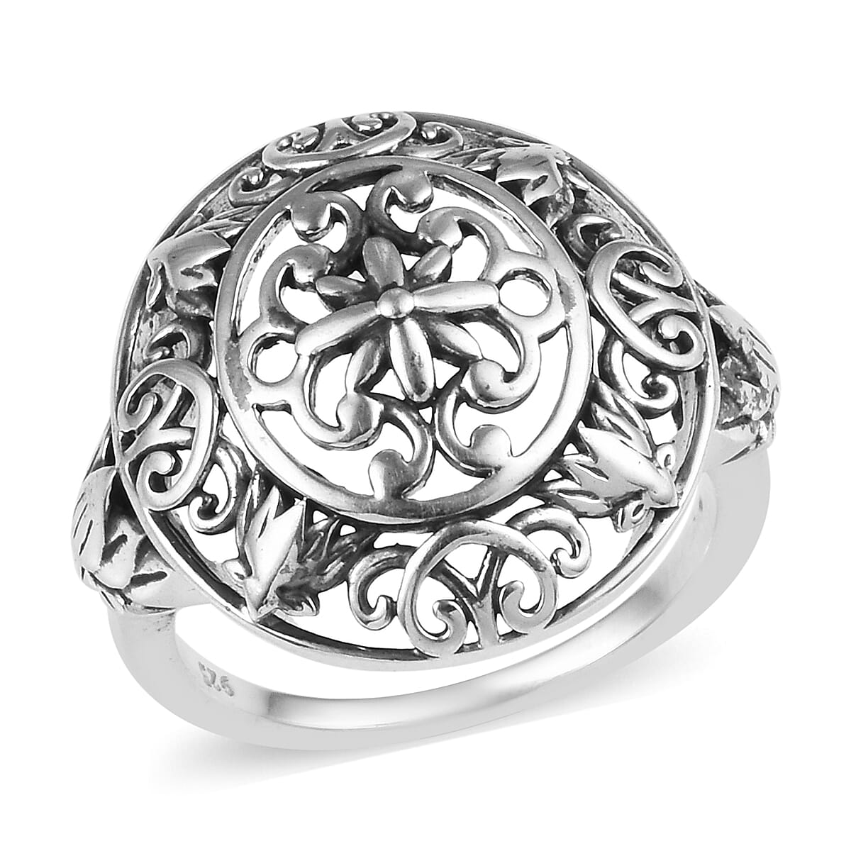 Designer Inspired - Sterling Silver Filigree Design Ring, Silver wt  3.70 Gms
