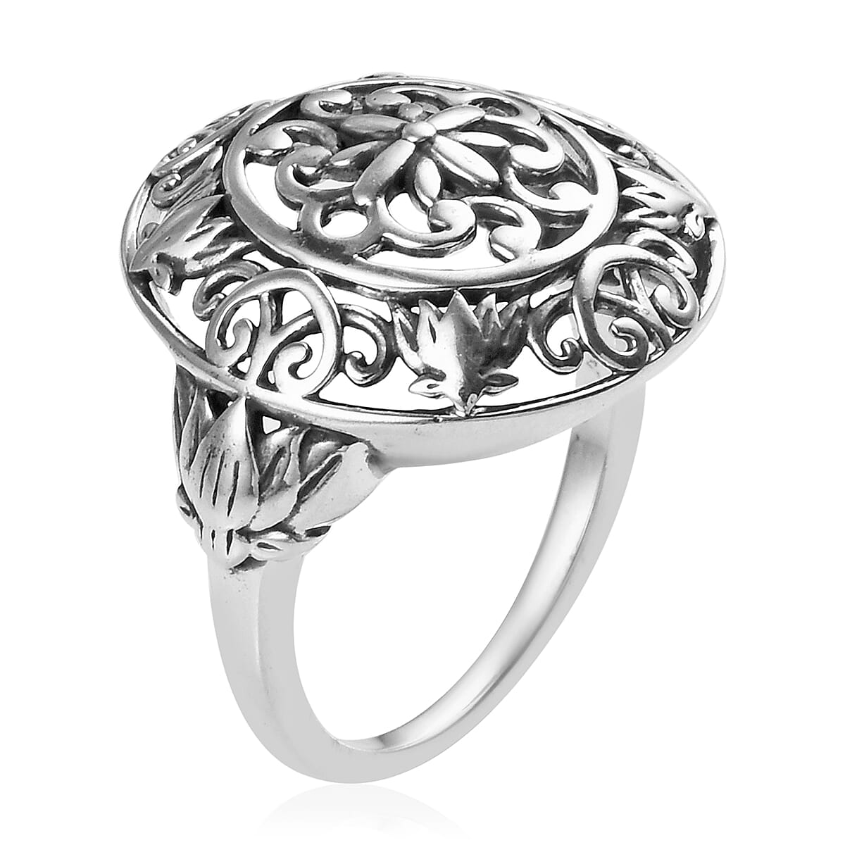 Designer Inspired - Sterling Silver Filigree Design Ring, Silver wt  3.70 Gms