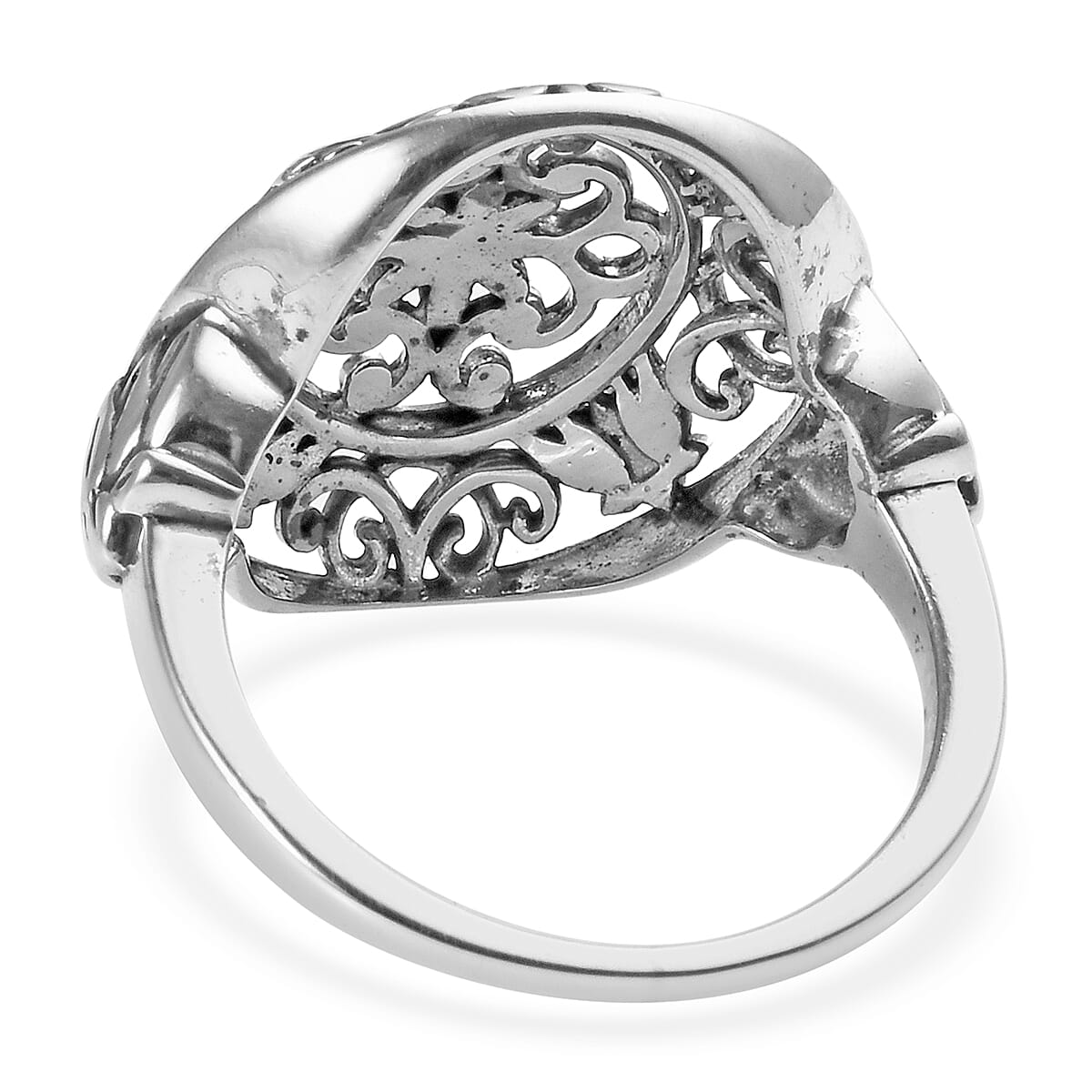 Designer Inspired - Sterling Silver Filigree Design Ring, Silver wt  3.70 Gms