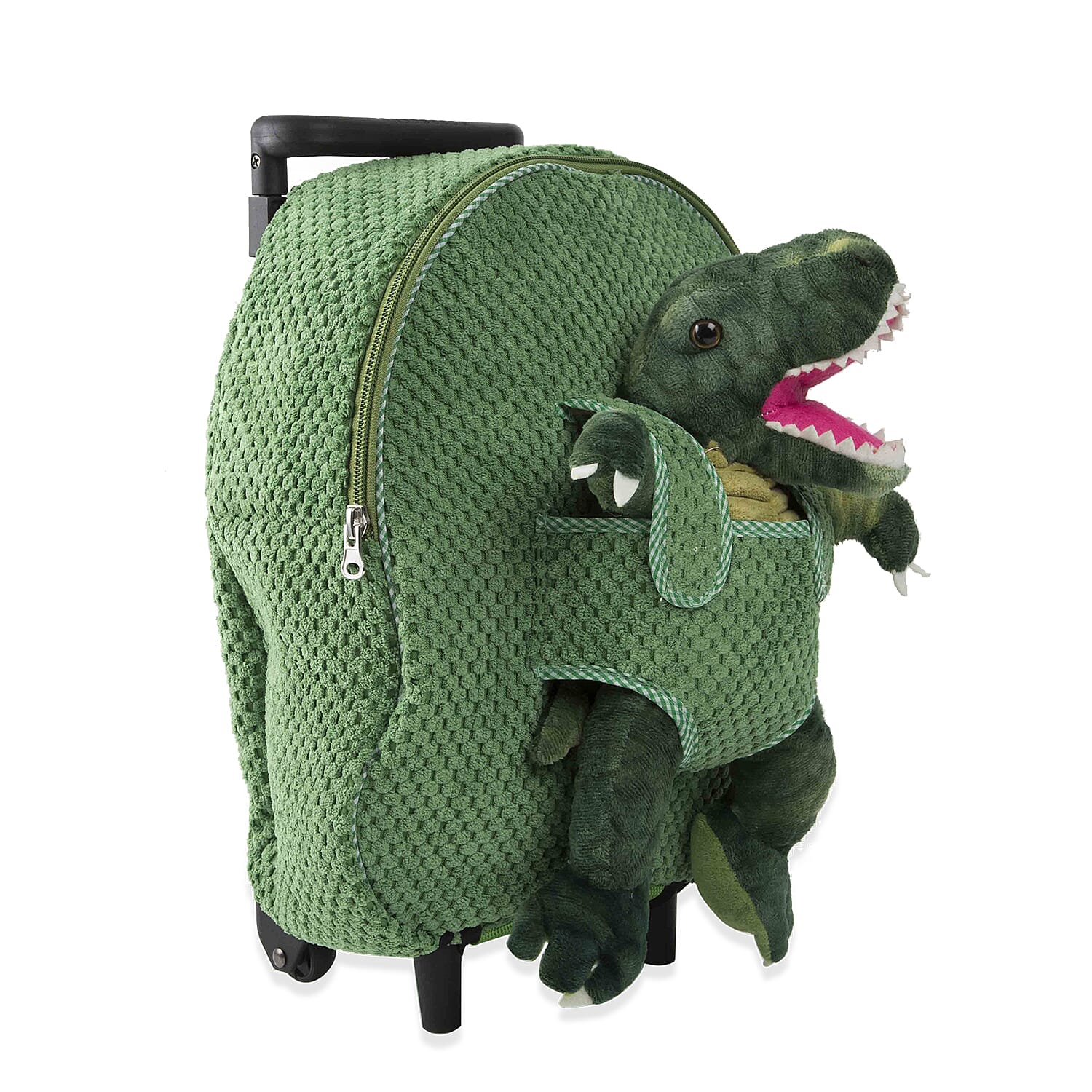 Plush Convertable Dinosaur Backpack with Trolley and Detachable Cuddly Toy (12 Inches) - Dinosaur
