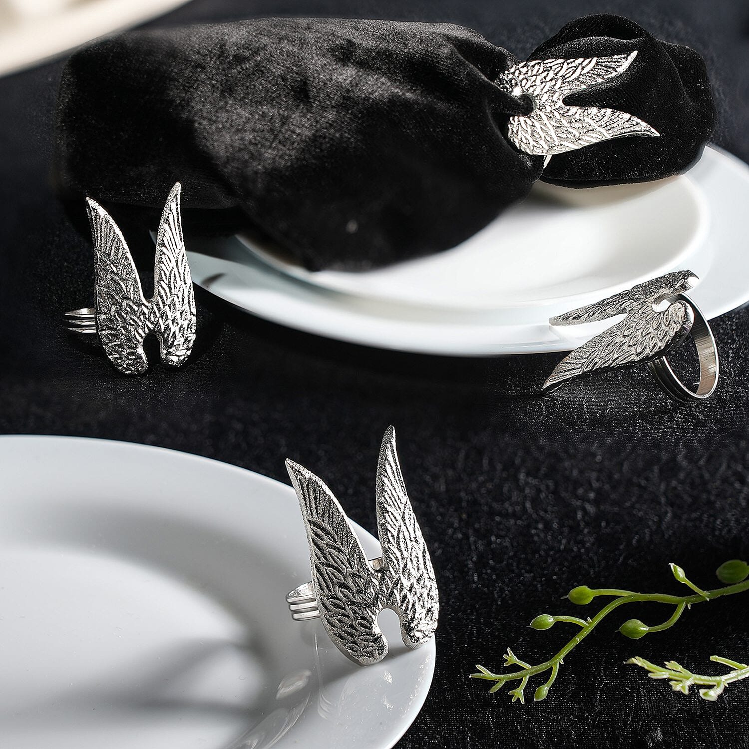 Set of 4 - Angel Wings Cast Aluminum Napkin Ring with Gift Box