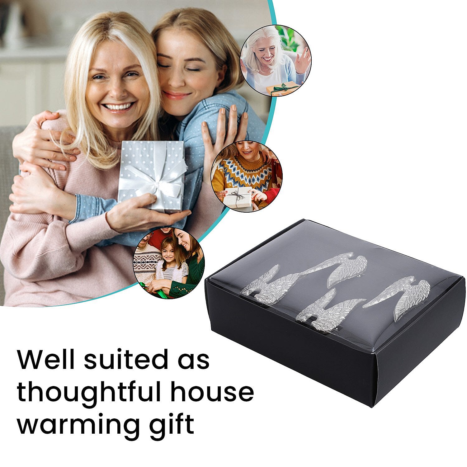 Set of 4 - Angel Wings Cast Aluminum Napkin Ring with Gift Box