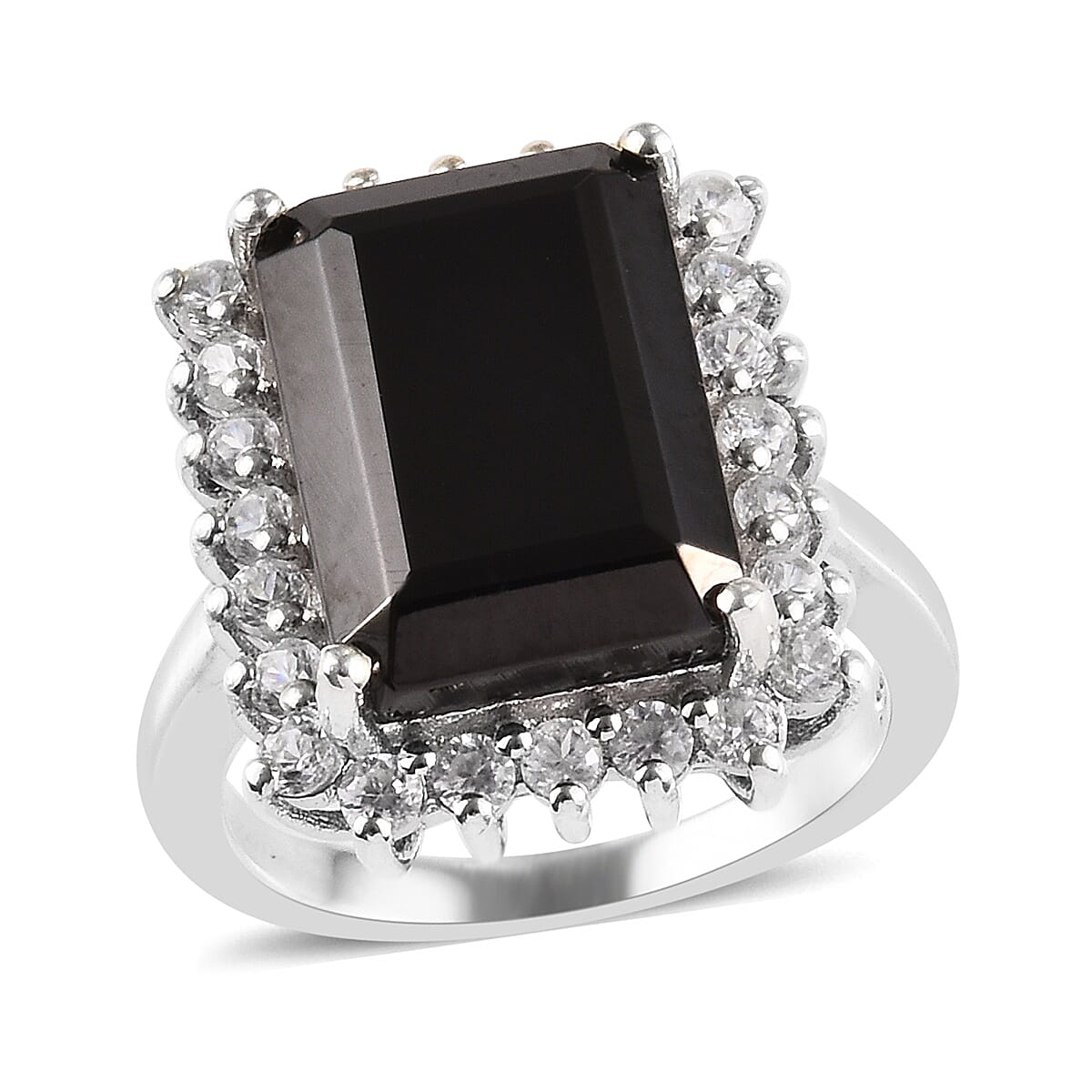 Elite Shungite (Oct 14x10 mm), Natural Cambodian Zircon Ring in Platinum Overlay Sterling Silver 5.75 Ct.