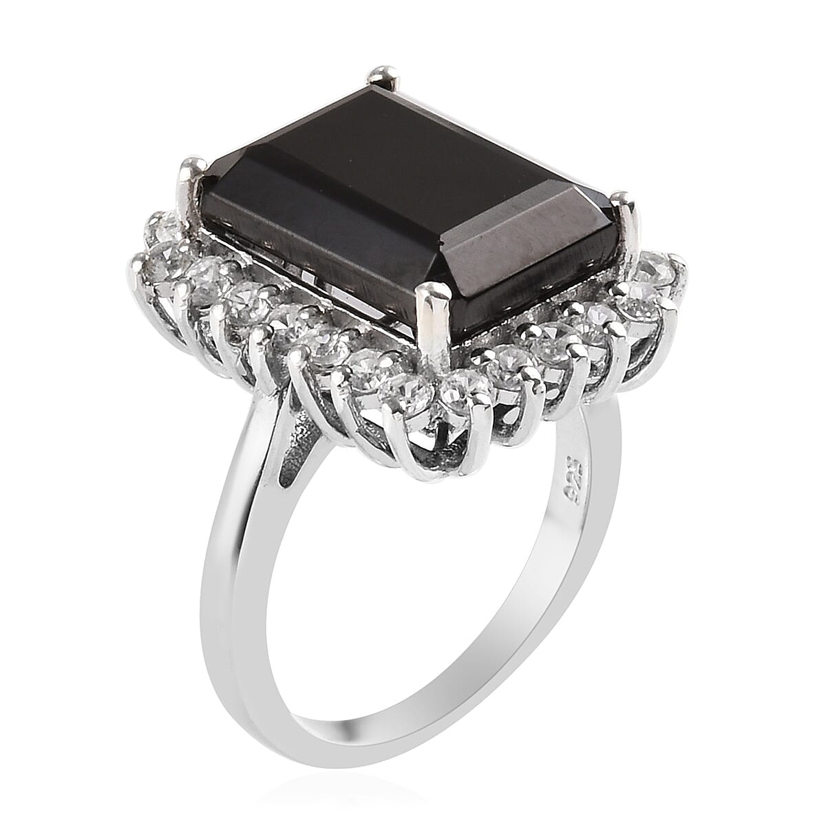 Elite Shungite (Oct 14x10 mm), Natural Cambodian Zircon Ring in Platinum Overlay Sterling Silver 5.75 Ct.