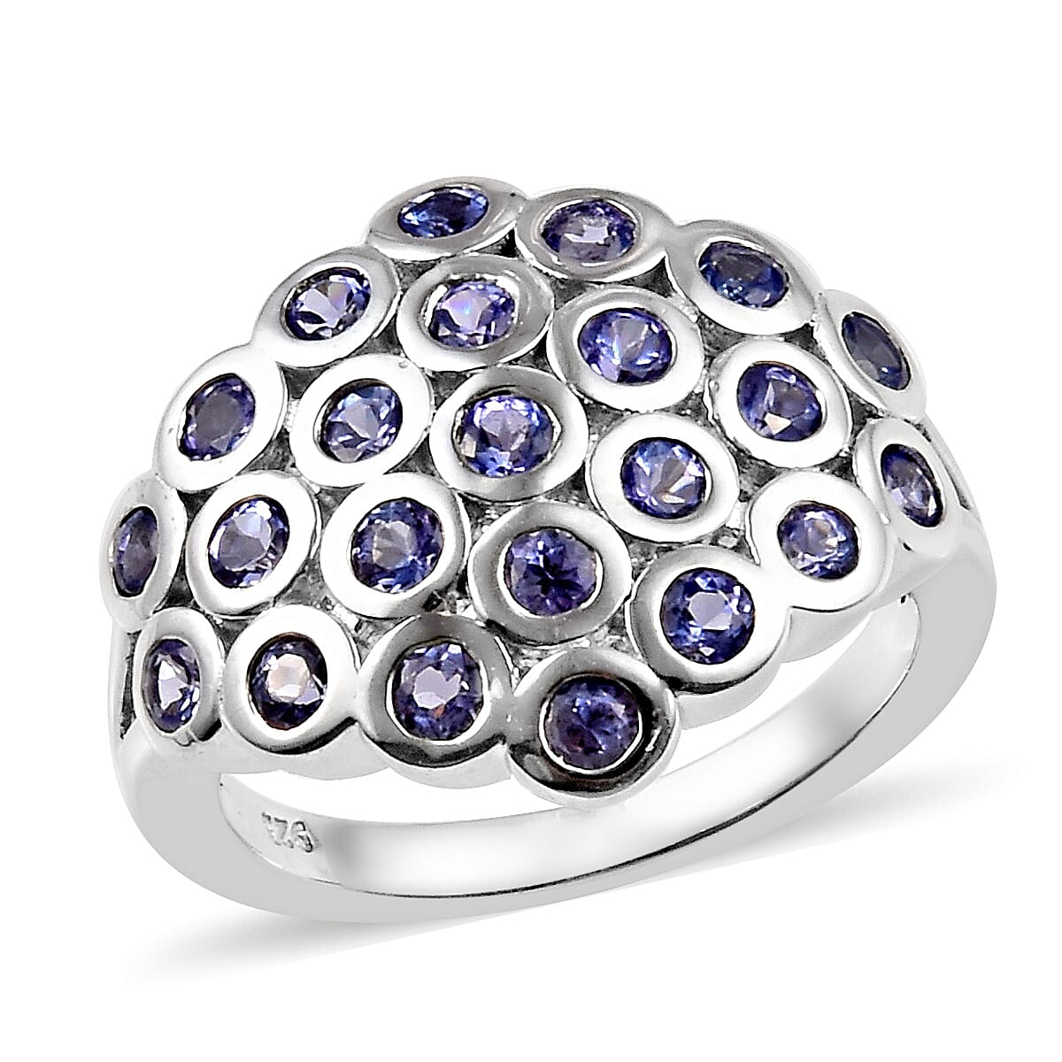 Tanzanite (Rnd) Circle Cluster Dome Ring in Platinum Overlay Sterling Silver 1.50 Ct.