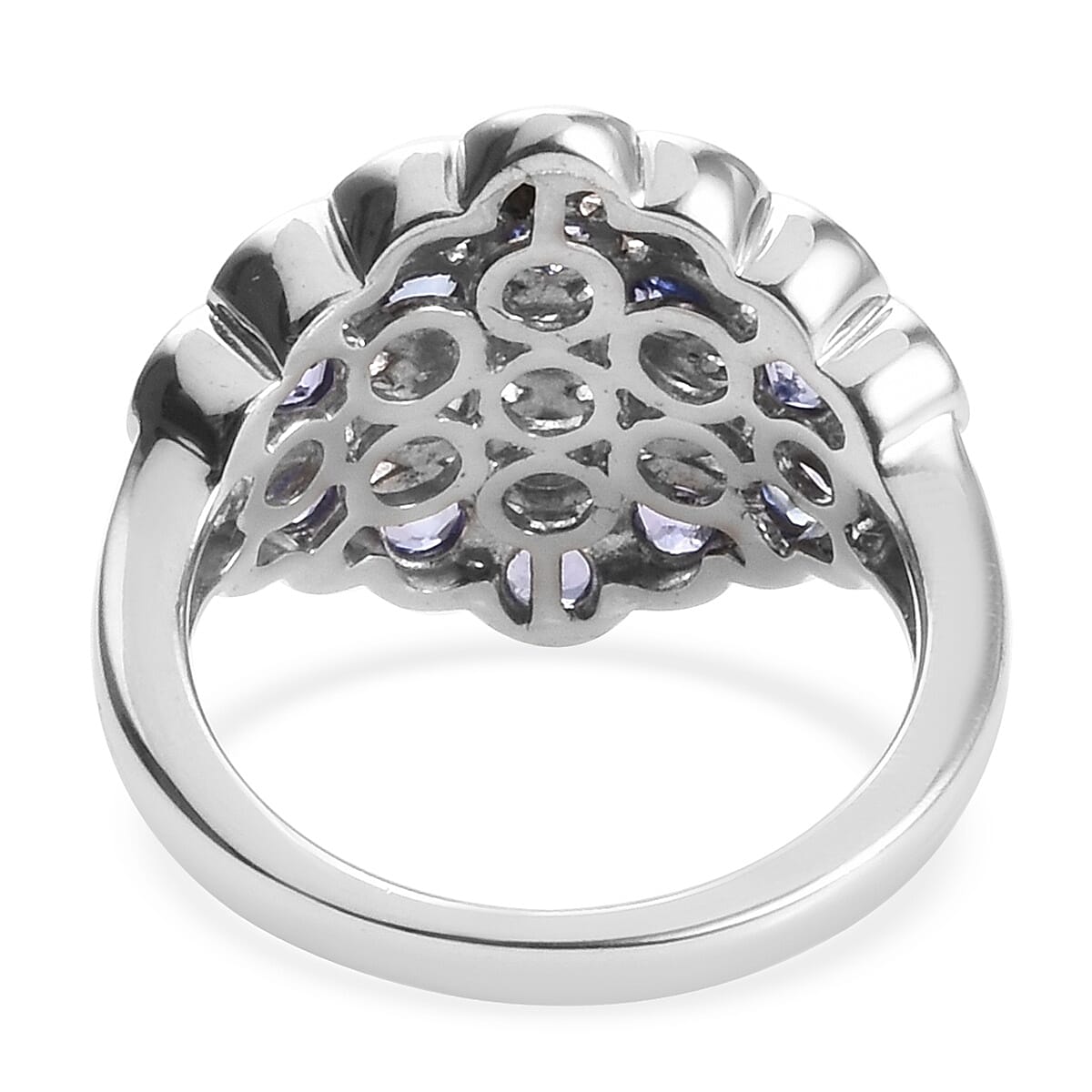 Tanzanite (Rnd) Circle Cluster Dome Ring in Platinum Overlay Sterling Silver 1.50 Ct.