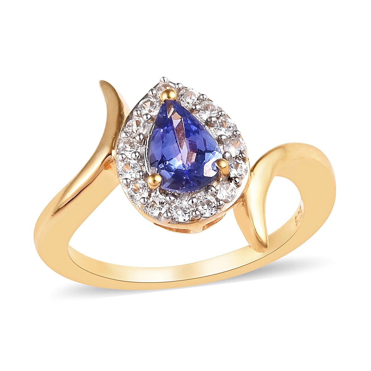 Tanzanite (Pear), Natural Cambodian Zircon Ring in 14K Gold Overlay Sterling Silver 1.00 Ct.
