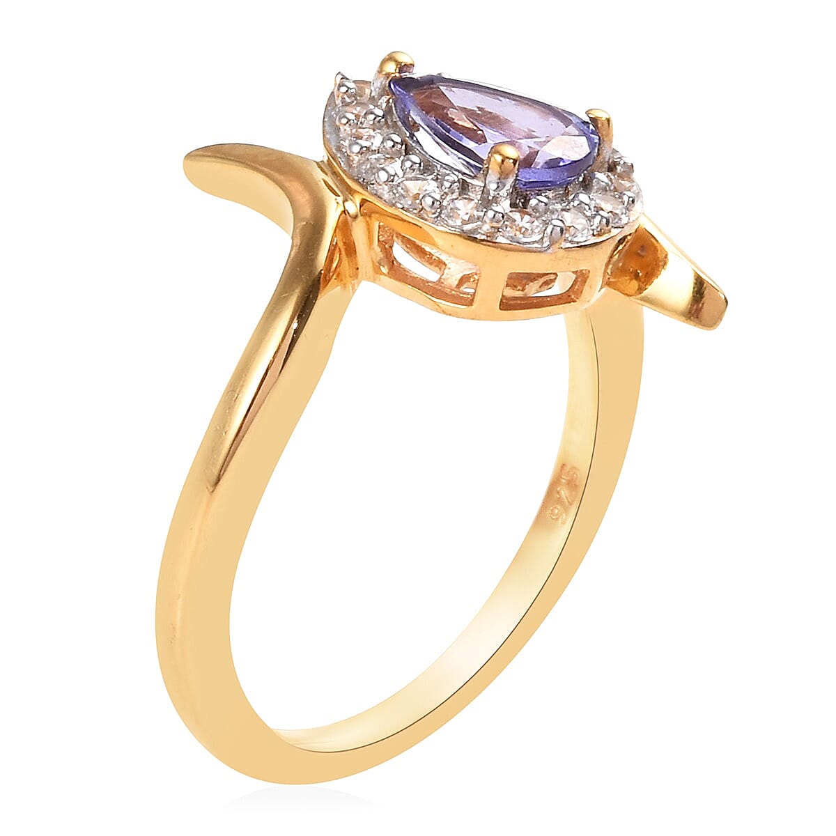 Tanzanite (Pear), Natural Cambodian Zircon Ring in 14K Gold Overlay Sterling Silver 1.00 Ct.