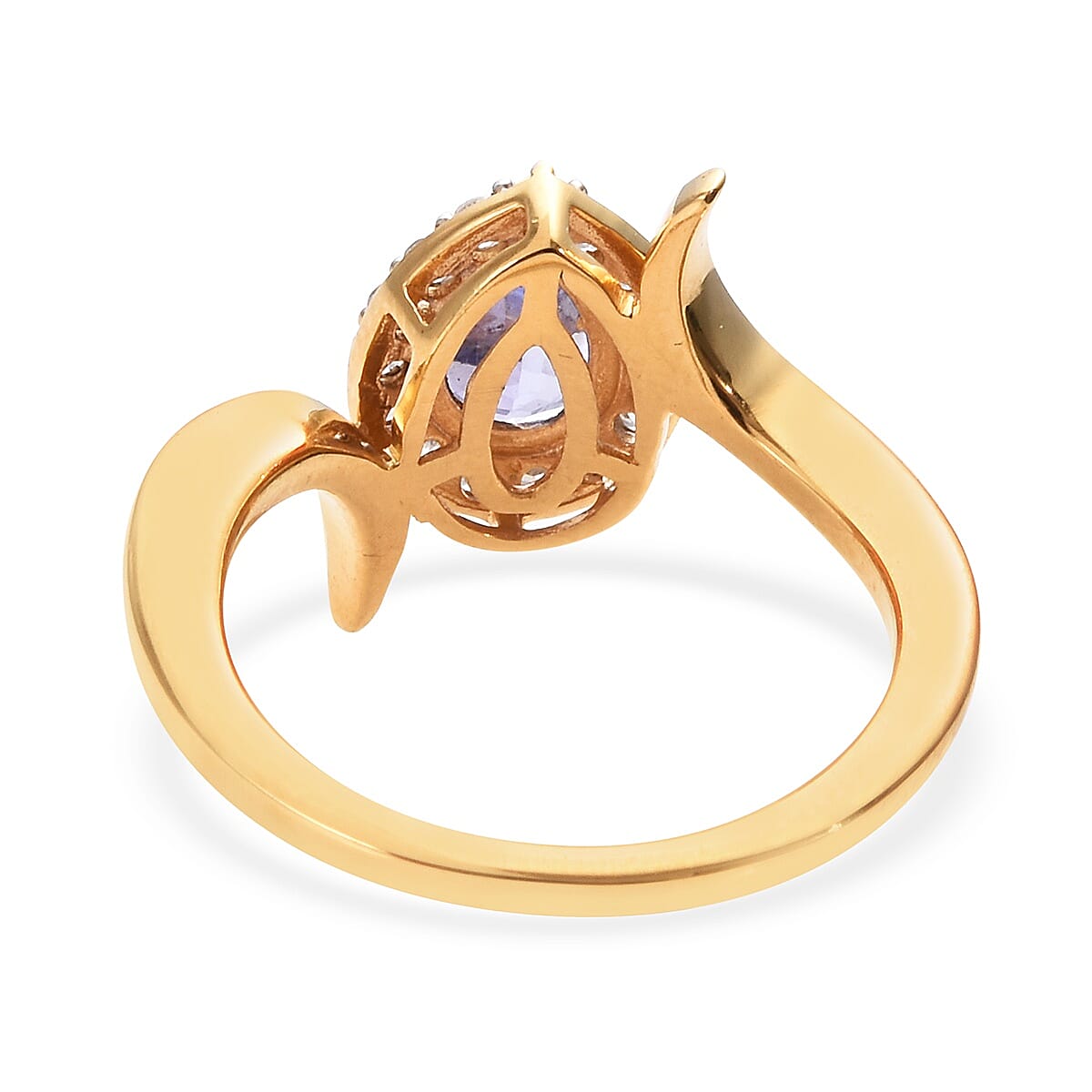 Tanzanite (Pear), Natural Cambodian Zircon Ring in 14K Gold Overlay Sterling Silver 1.00 Ct.