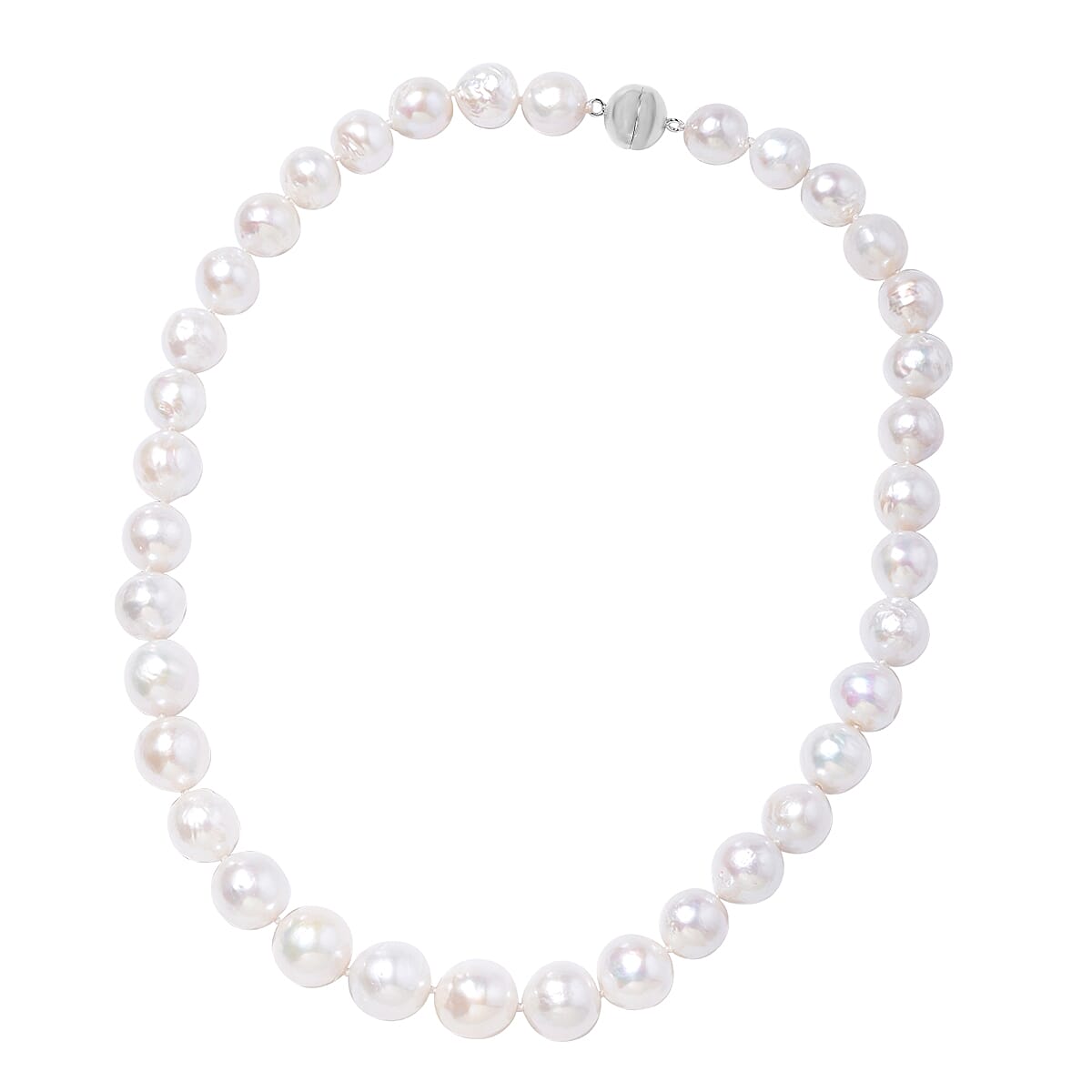 White Organic Edison Pearl Necklace (Size 20) with Magnetic Clasp in Rhodium Overlay Sterling Silver