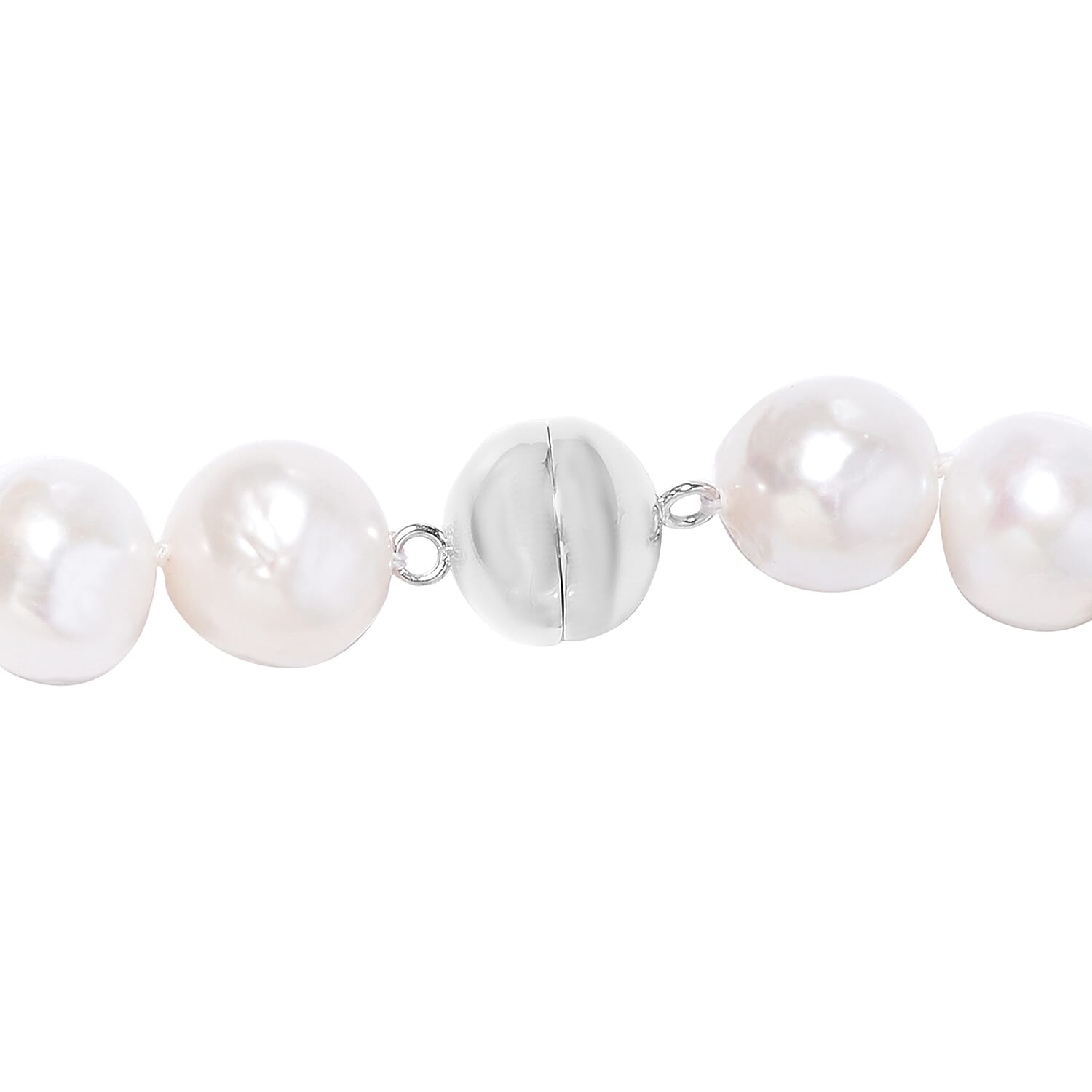 White Organic Edison Pearl Necklace (Size 20) with Magnetic Clasp in Rhodium Overlay Sterling Silver
