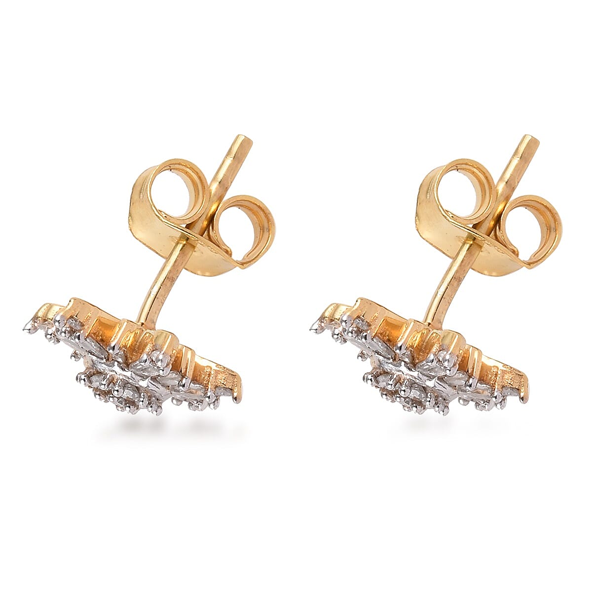 Diamond (Bgt and Rnd) Starbust Earrings (with Push Back) in 14K Gold Overlay Sterling Silver 0.330 Ct.