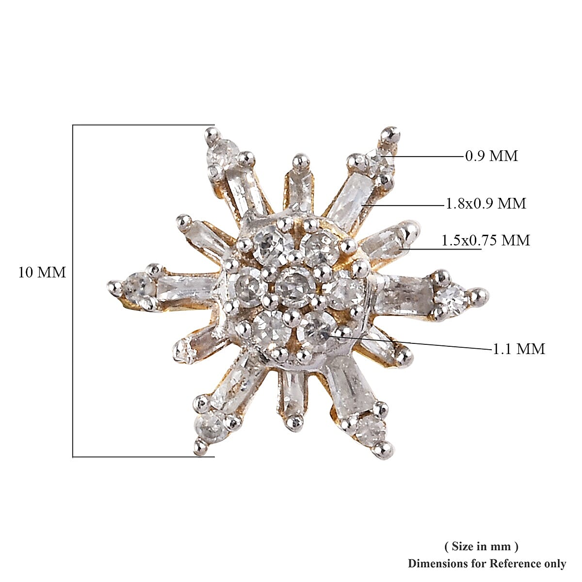 Diamond (Bgt and Rnd) Starbust Earrings (with Push Back) in 14K Gold Overlay Sterling Silver 0.330 Ct.