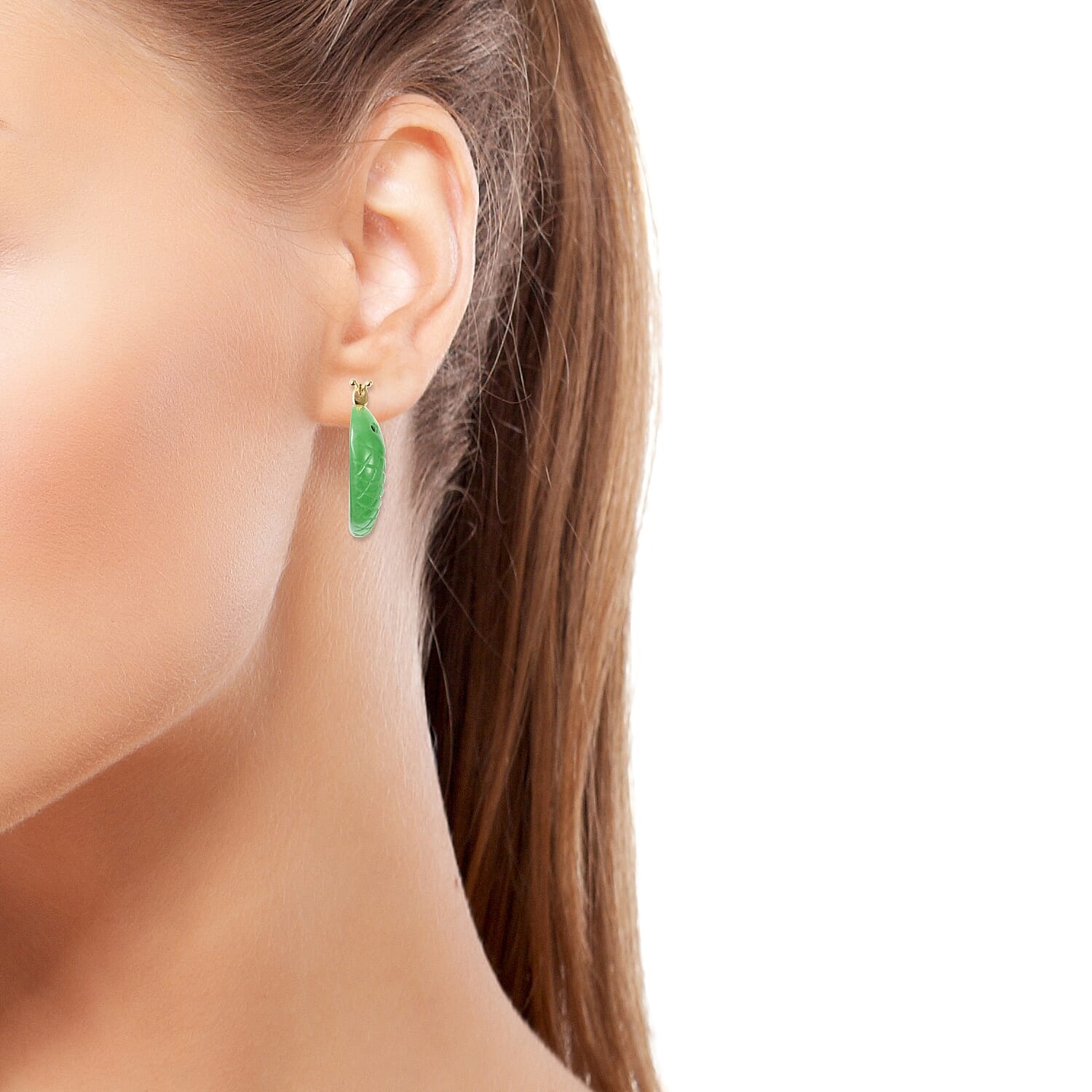 Serpent Green Jade Hoop Earrings (with Clasp) in Yellow Gold Overlay Sterling Silver