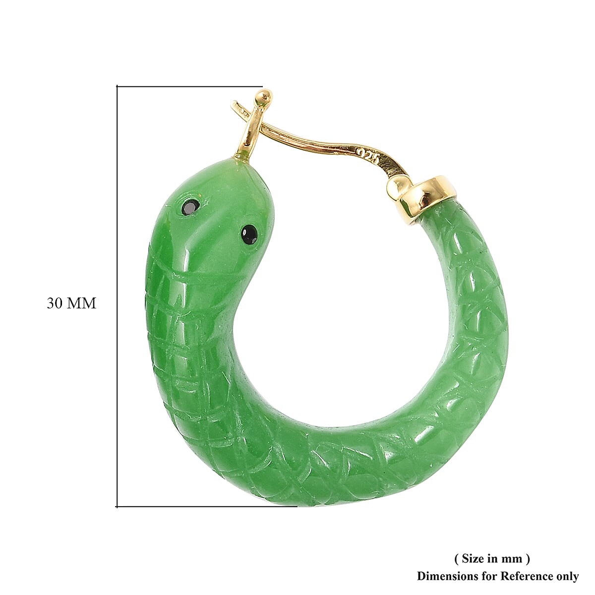 Serpent Green Jade Hoop Earrings (with Clasp) in Yellow Gold Overlay Sterling Silver