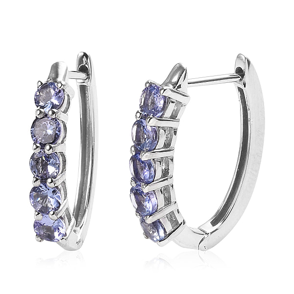 Tanzanite Hoop Earrings in Platinum Plated Sterling Silver 1.75 Ct ...
