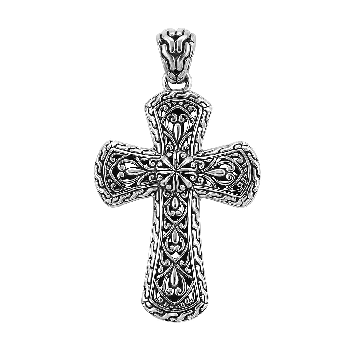 Bali Legacy Collection - Sterling Silver Filigree Cross Pendant, Silver wt 10.00 Gms