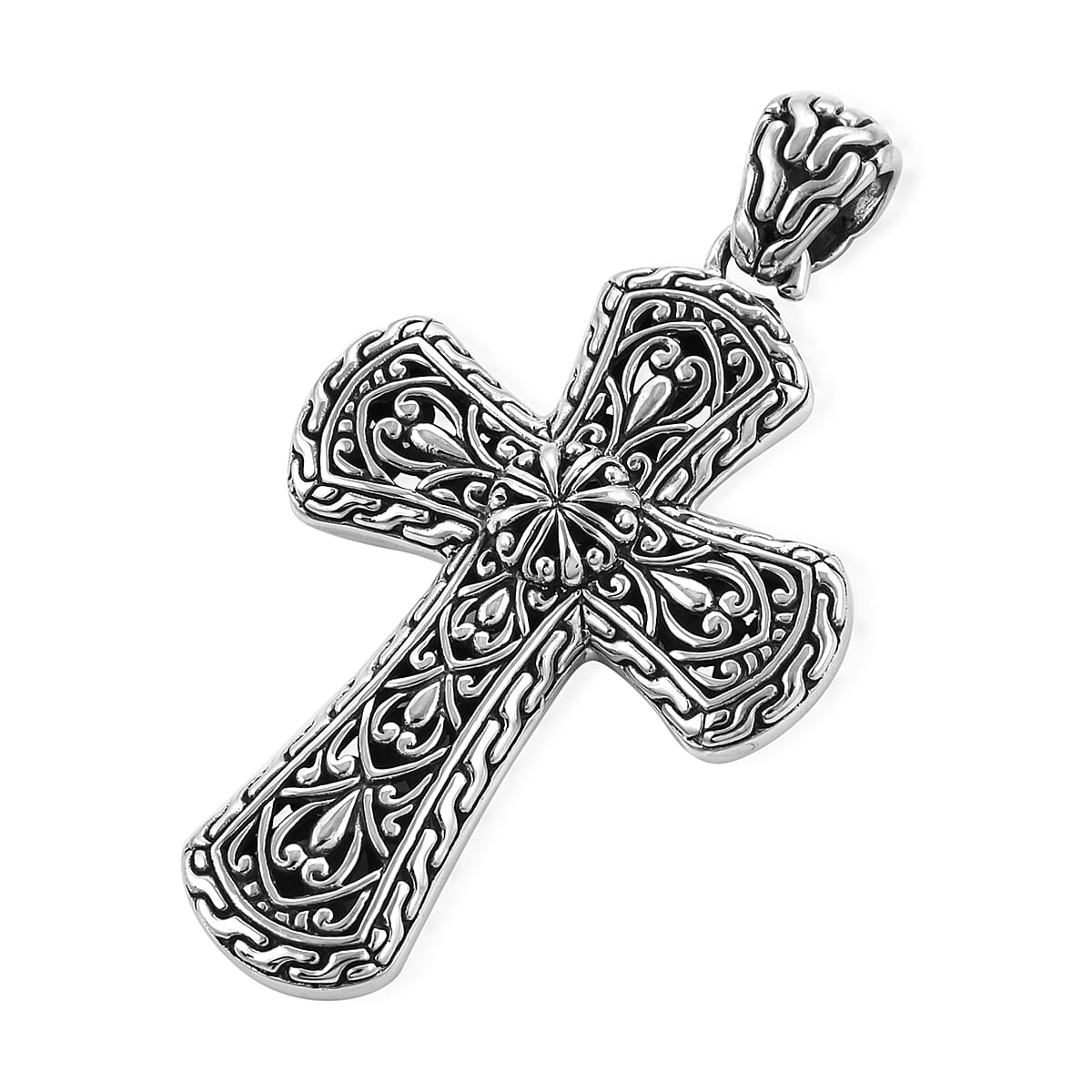 Bali Legacy Collection - Sterling Silver Filigree Cross Pendant, Silver wt 10.00 Gms