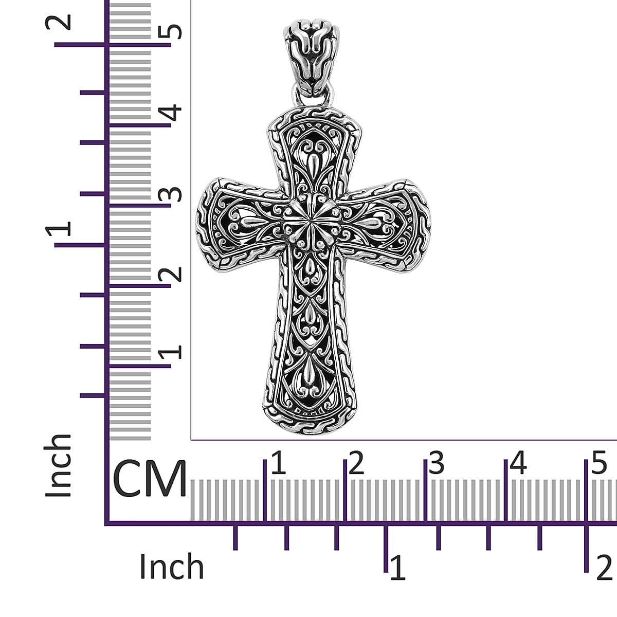 Bali Legacy Collection - Sterling Silver Filigree Cross Pendant, Silver wt 10.00 Gms
