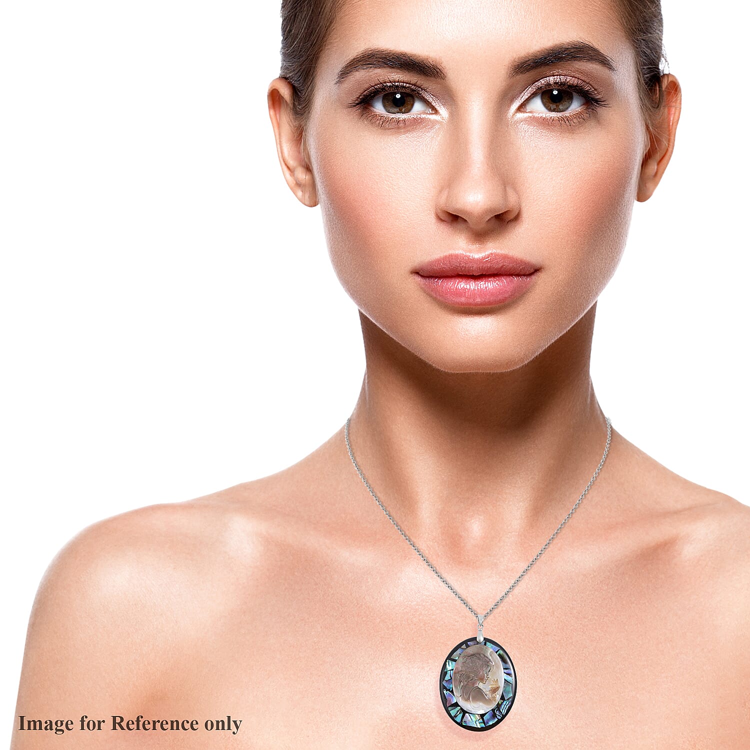 Cameo (Ovl), Abalone Shell Pendant with Chain (Size 24) in Stainless Steel