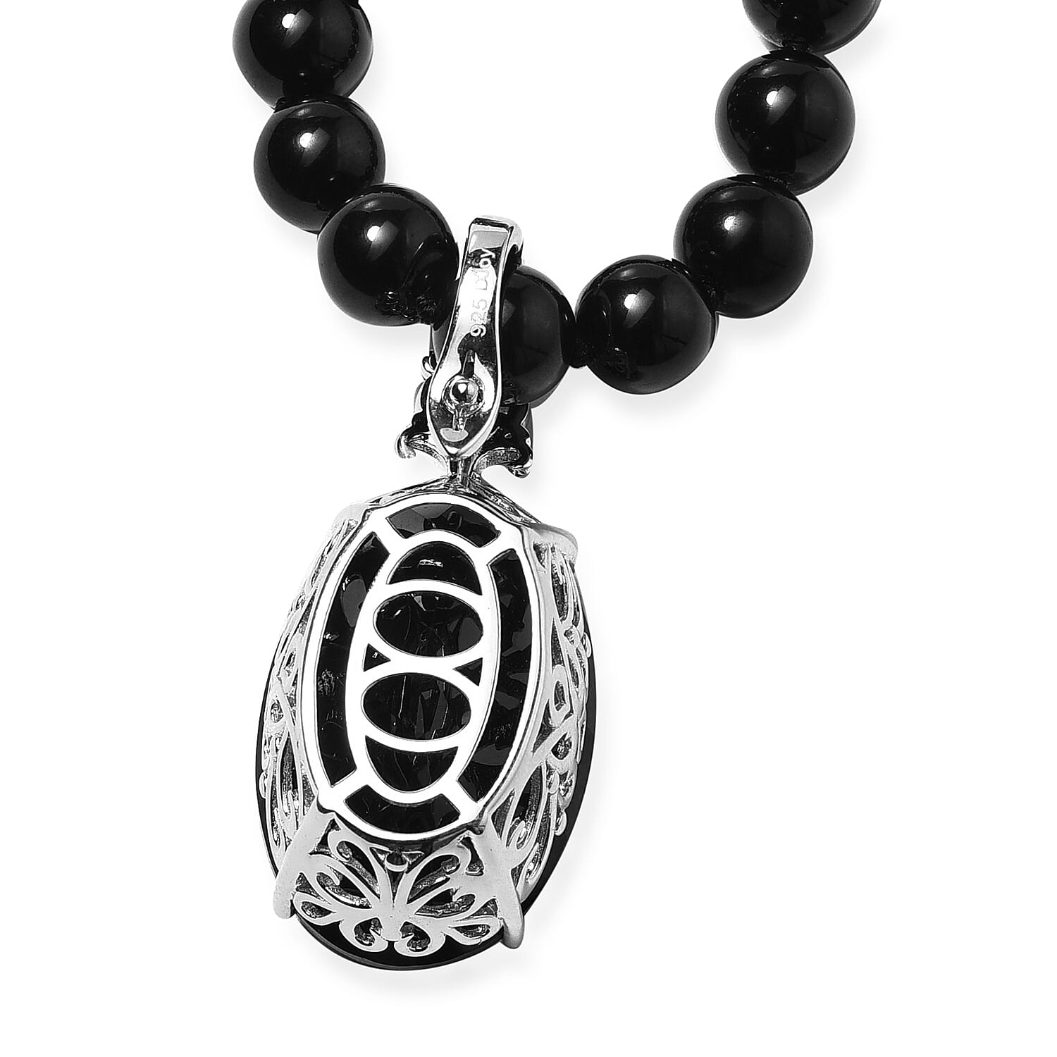 Natural Boi Ploi Black Spinel (Ovl  30x20 mm 51.00 Cts) Necklace (Size 18) in Rhodium Overlay Sterling Silver 324.50 Ct,