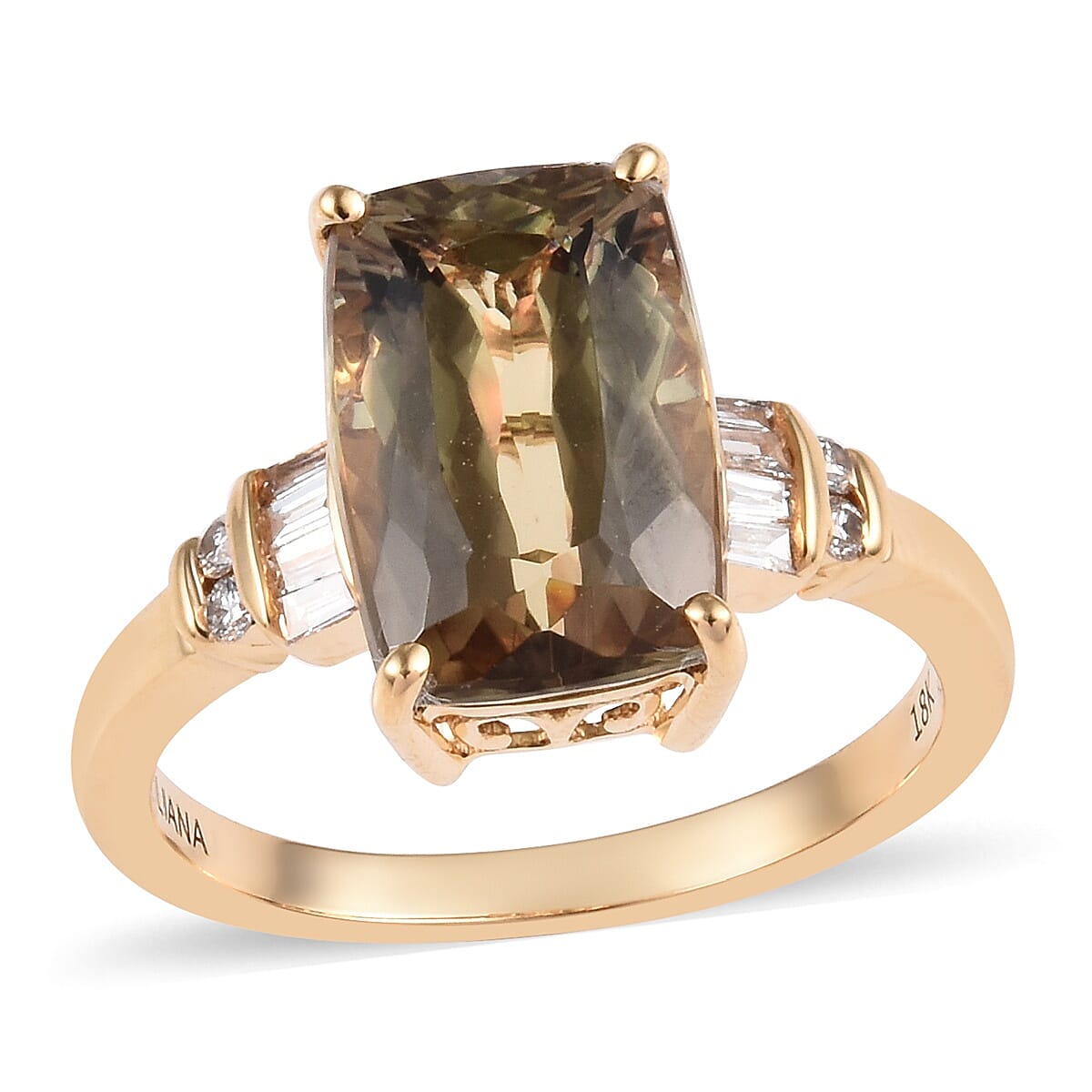 ILIANA 18K Yellow Gold AAA Turkizite (Cush 12x8 mm), Diamond Ring  4.85 Ct.