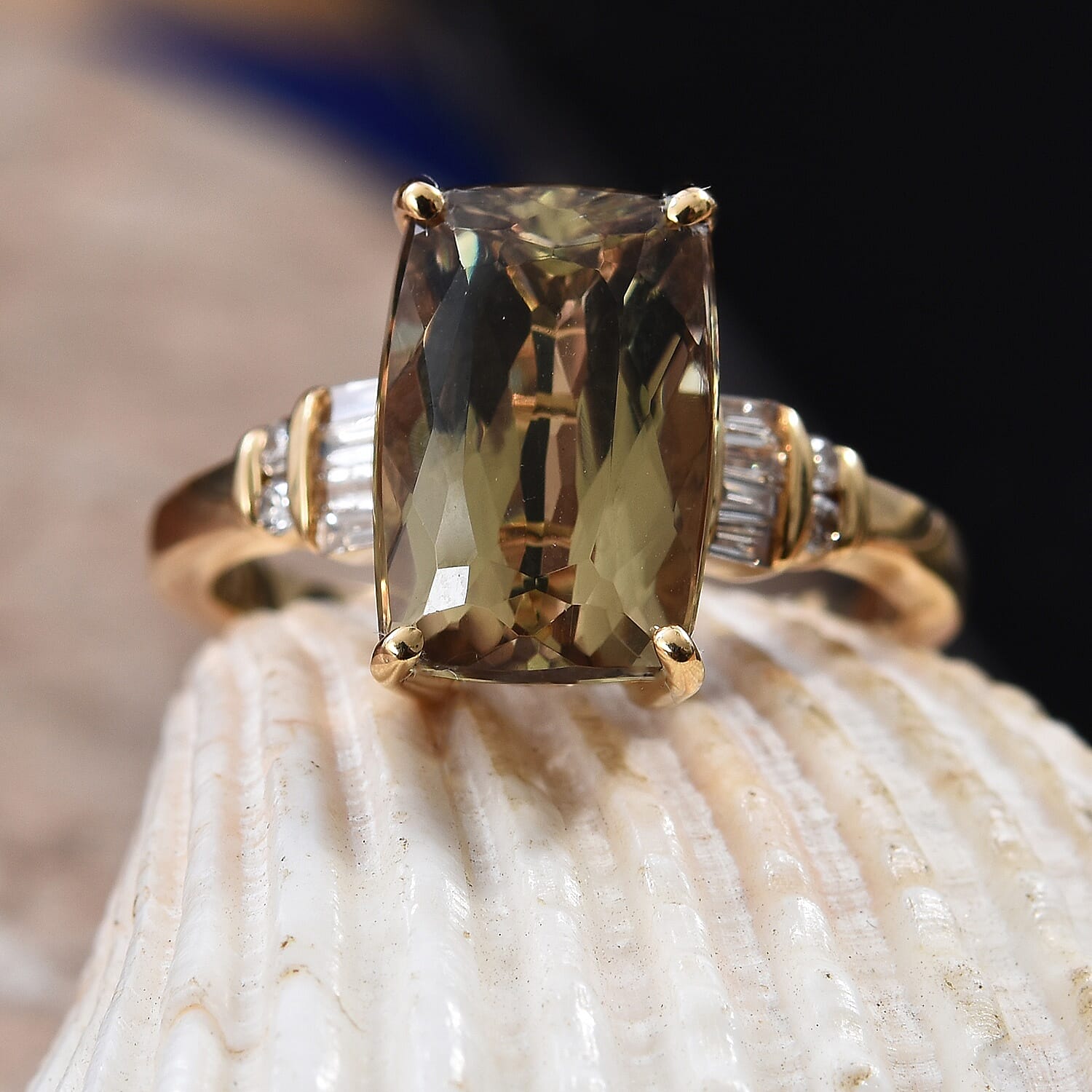 ILIANA 18K Yellow Gold AAA Turkizite (Cush 12x8 mm), Diamond Ring  4.85 Ct.