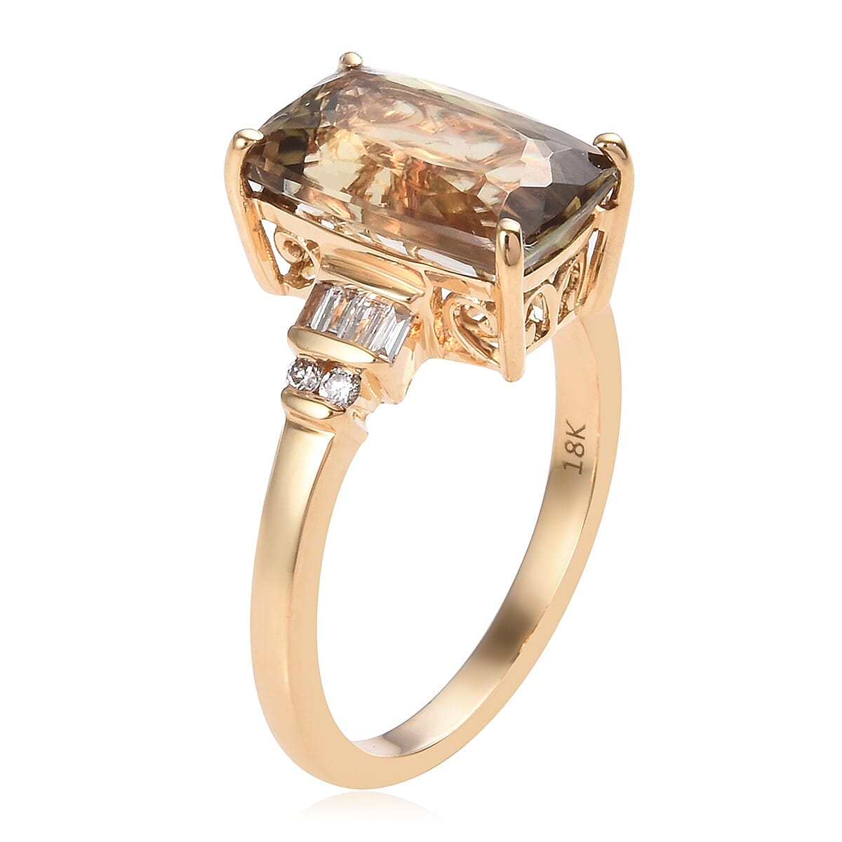 ILIANA 18K Yellow Gold AAA Turkizite (Cush 12x8 mm), Diamond Ring  4.85 Ct.