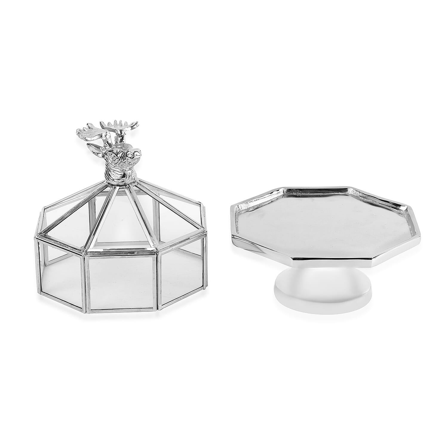 Cake Stand with Glass Lid and Moose Handle (Size 20x24x24 Cm)