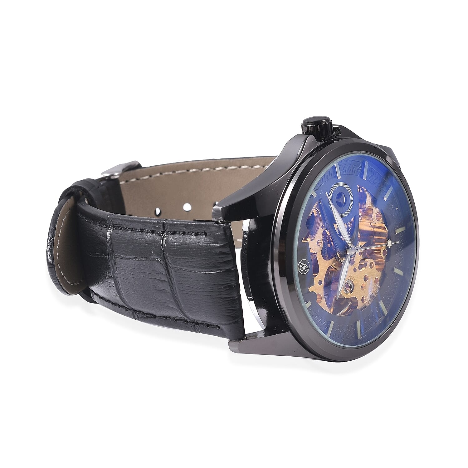 GENOA Automatic Skeleton Water Resistant Watch in Dual Tone with Leather Strap - Black